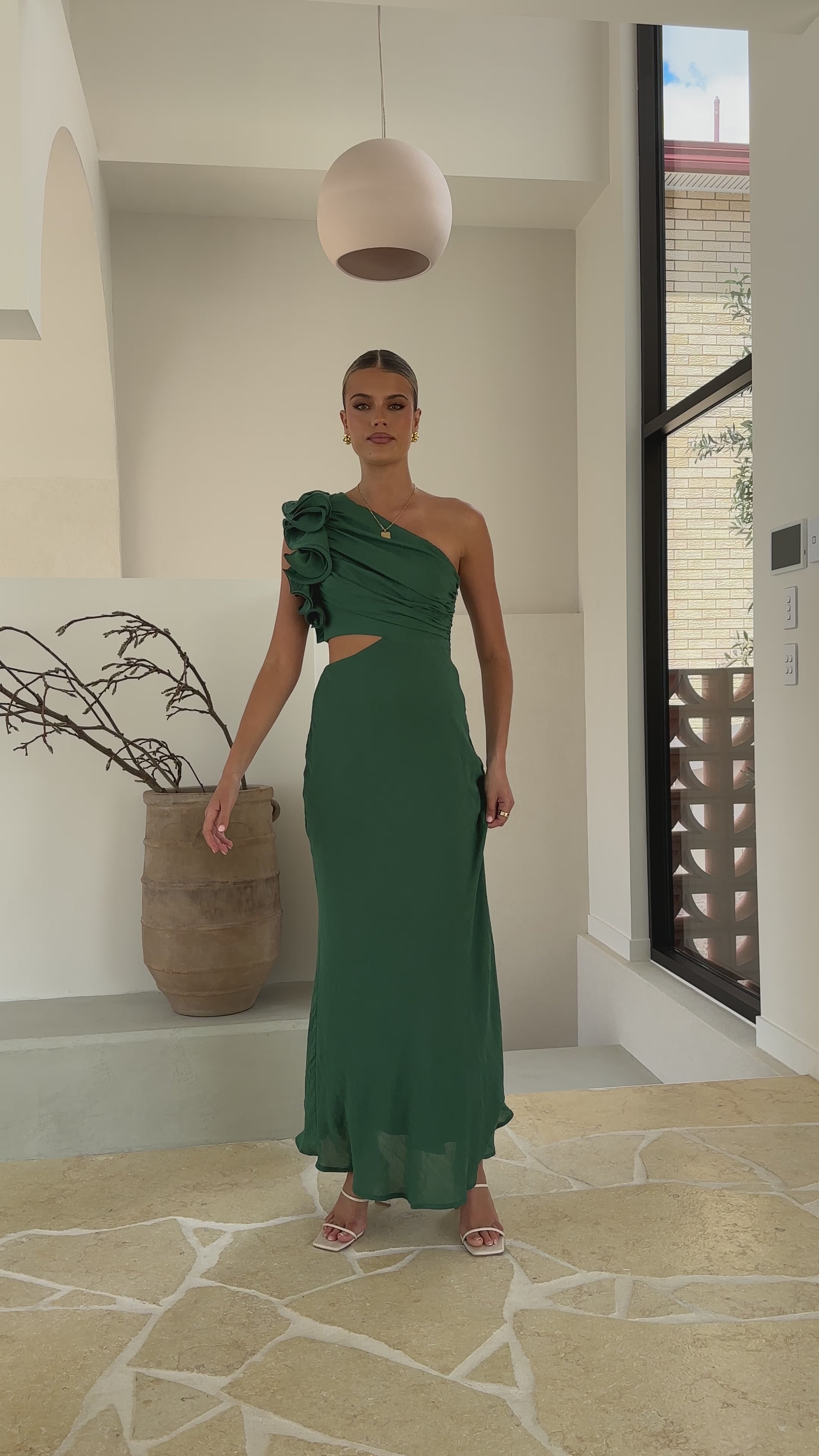 Load video: Amina Maxi Dress - Forest Green - Billy J