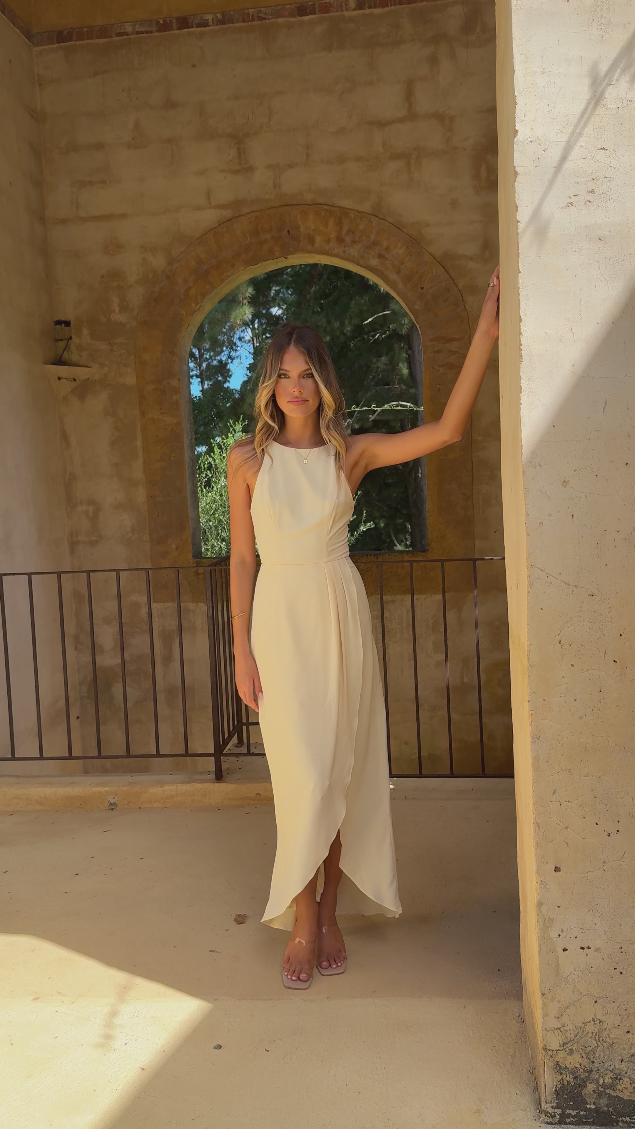 Load video: Genevieve Boat Neck Maxi Dress - Yellow - Billy J