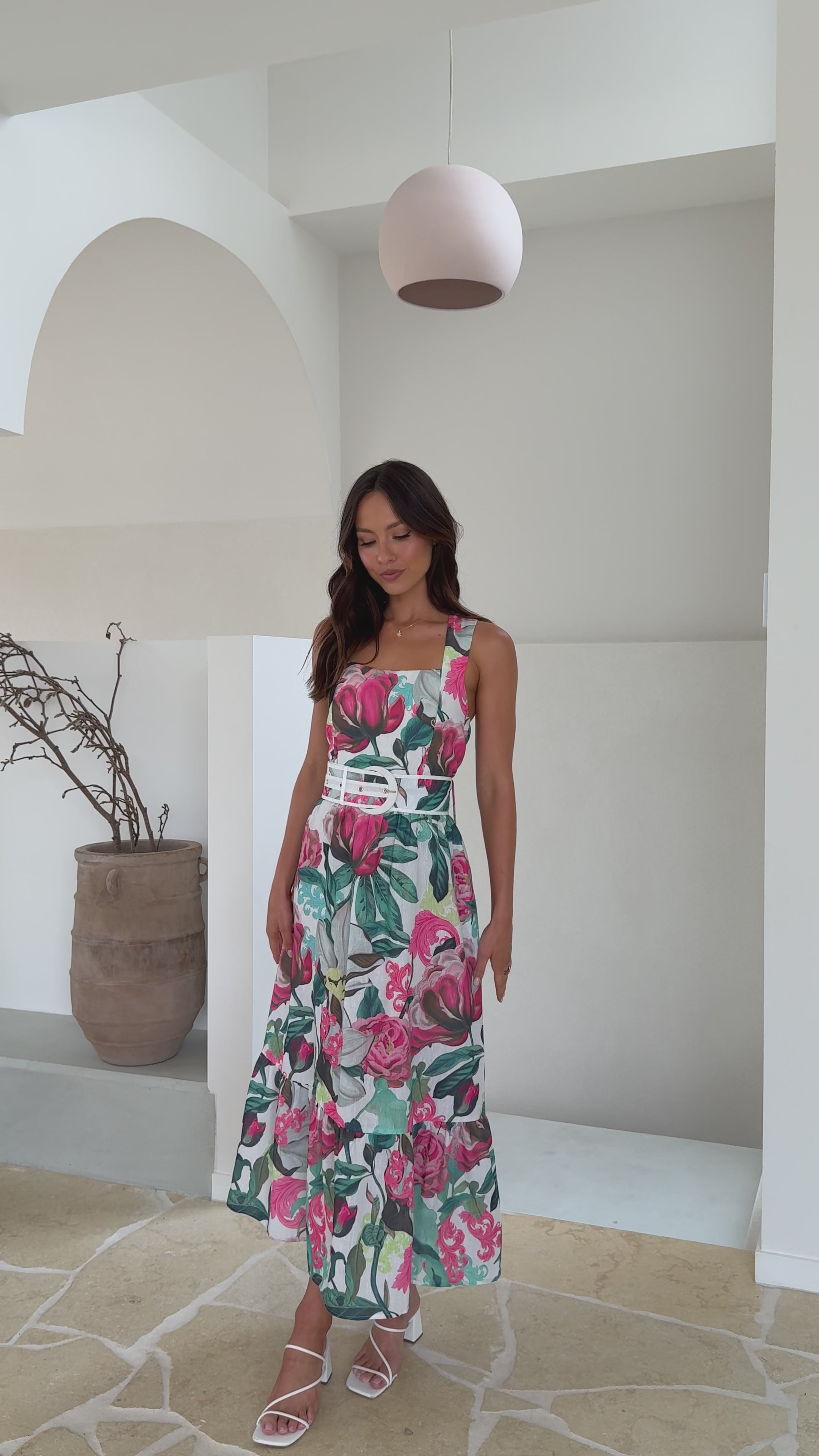 Load video: Reba Maxi Dress - Pink/Green Floral - Billy J