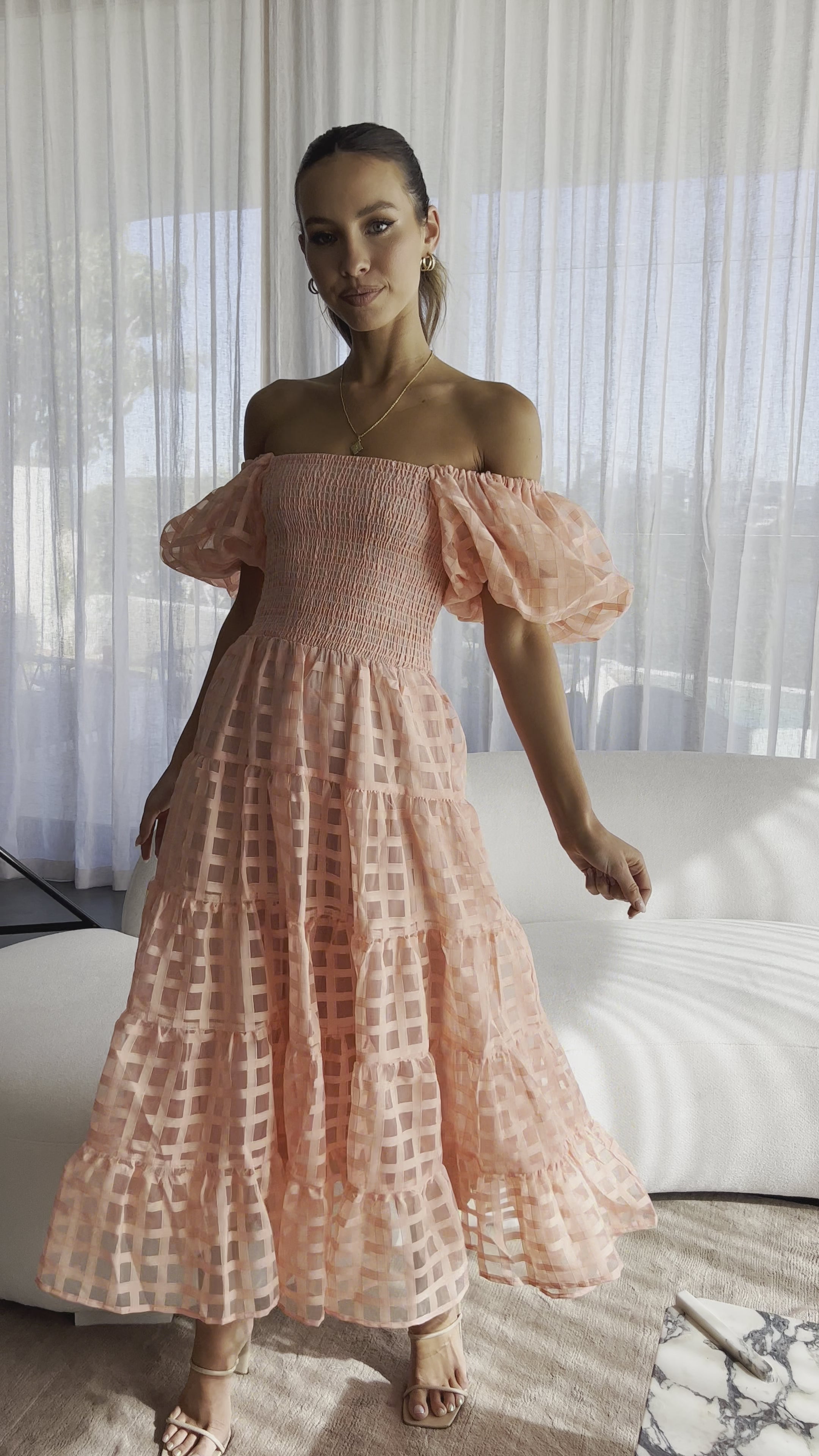 Load video: Deemi Maxi Dress - Peach - Billy J