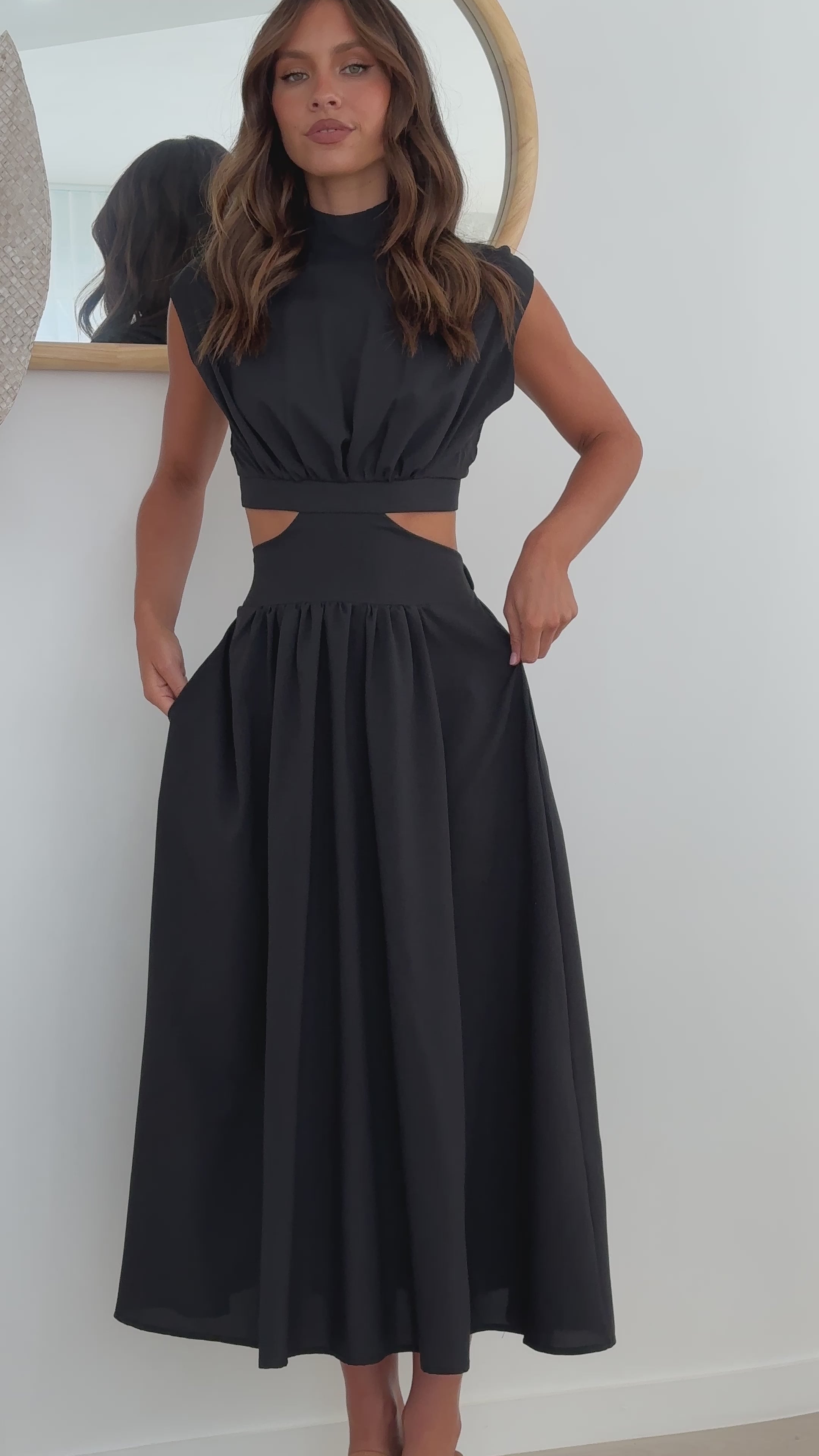 Load video: Maddison Midi Dress - Black - Billy J