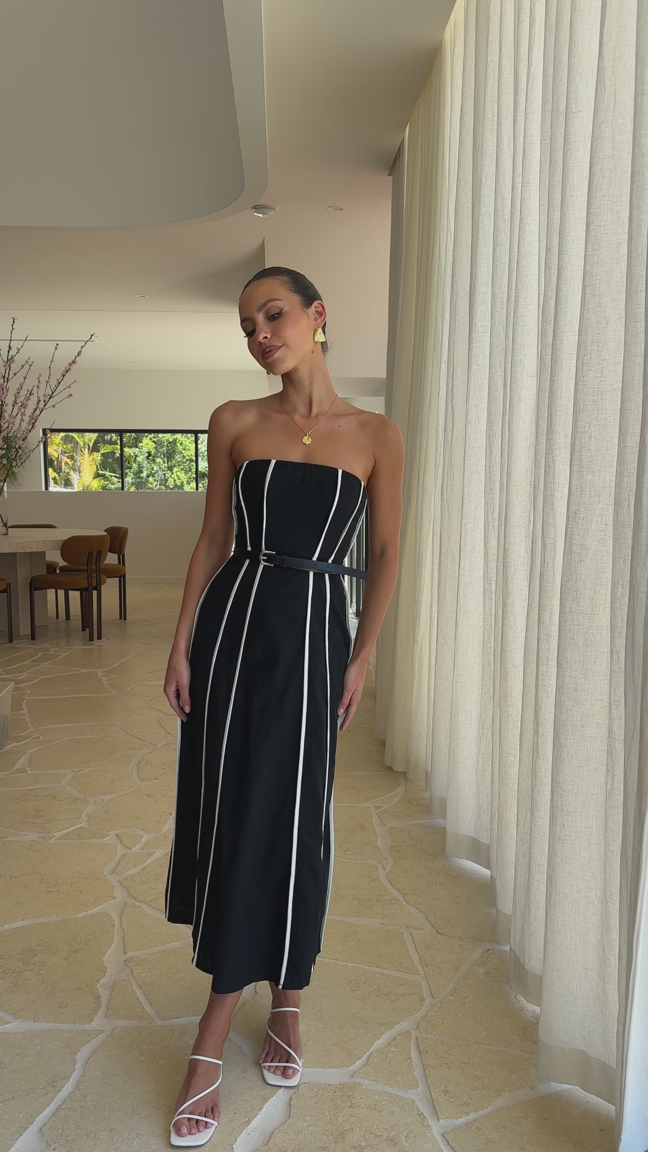 Load video: Damonica Maxi Dress - Black / Sand - Billy J