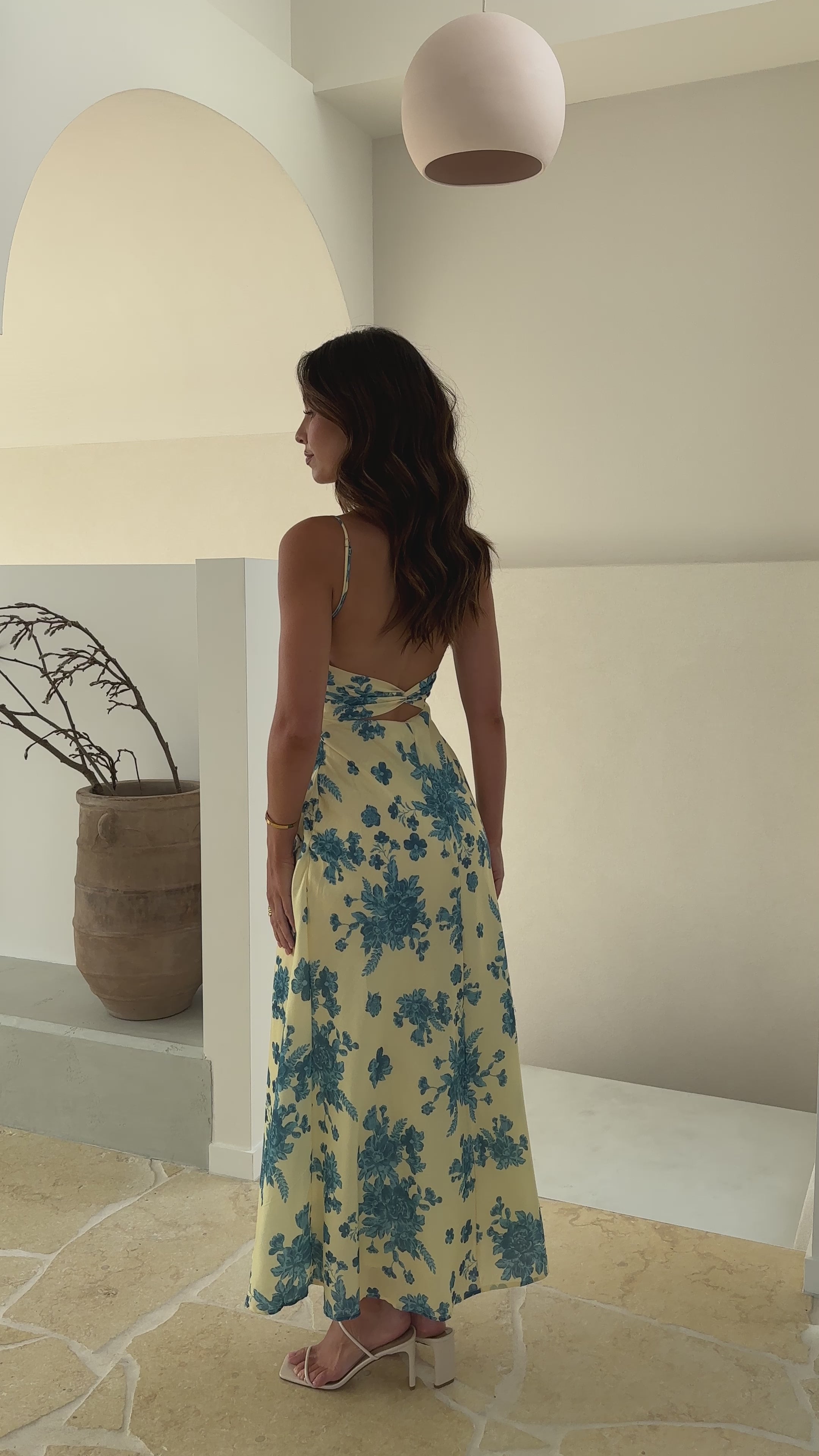 Load video: Margie Midi Dress - Yellow / Blue Floral - Billy J