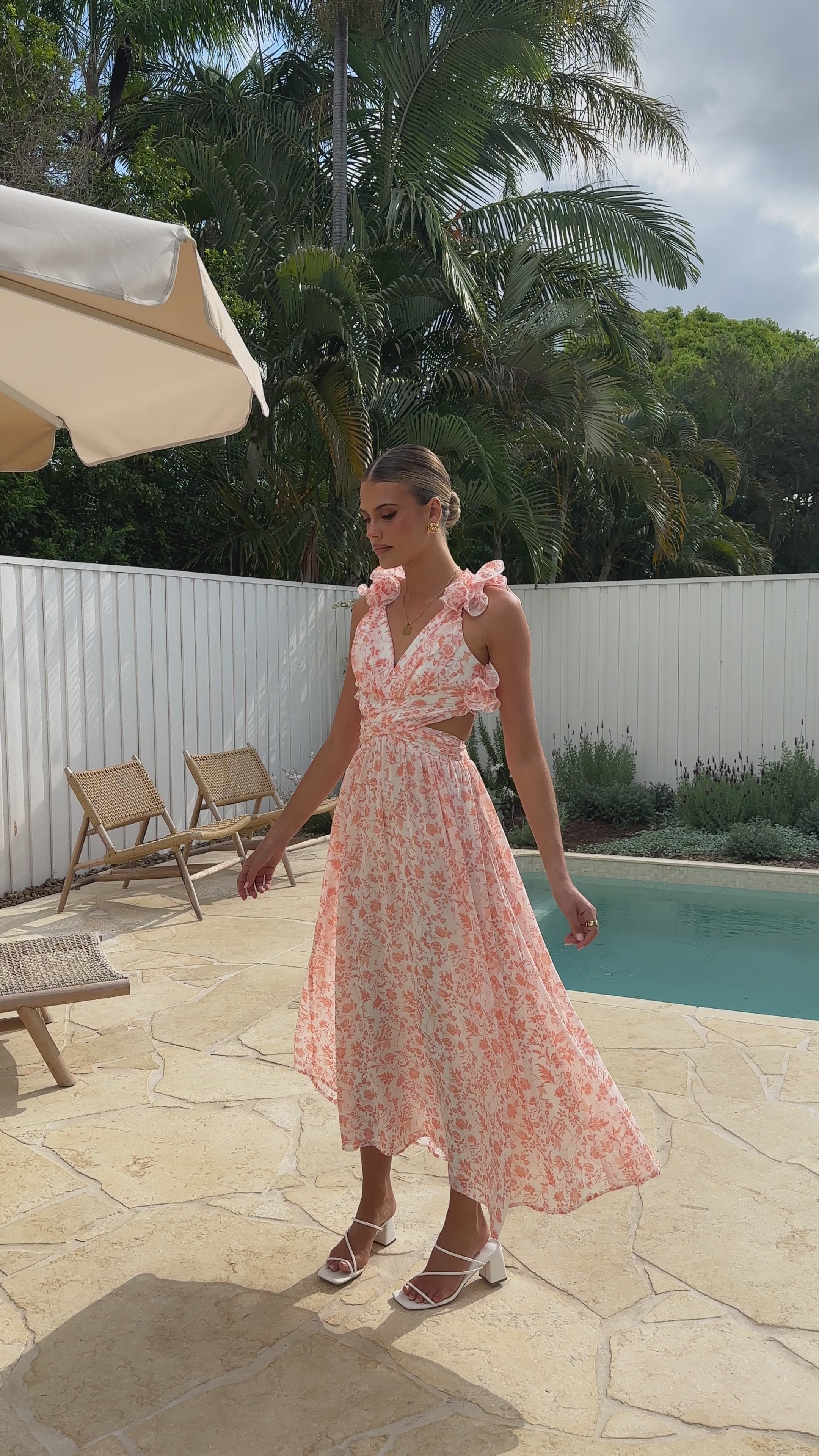 Load video: Galilhai Maxi Dress - Apricot Floral - Billy J