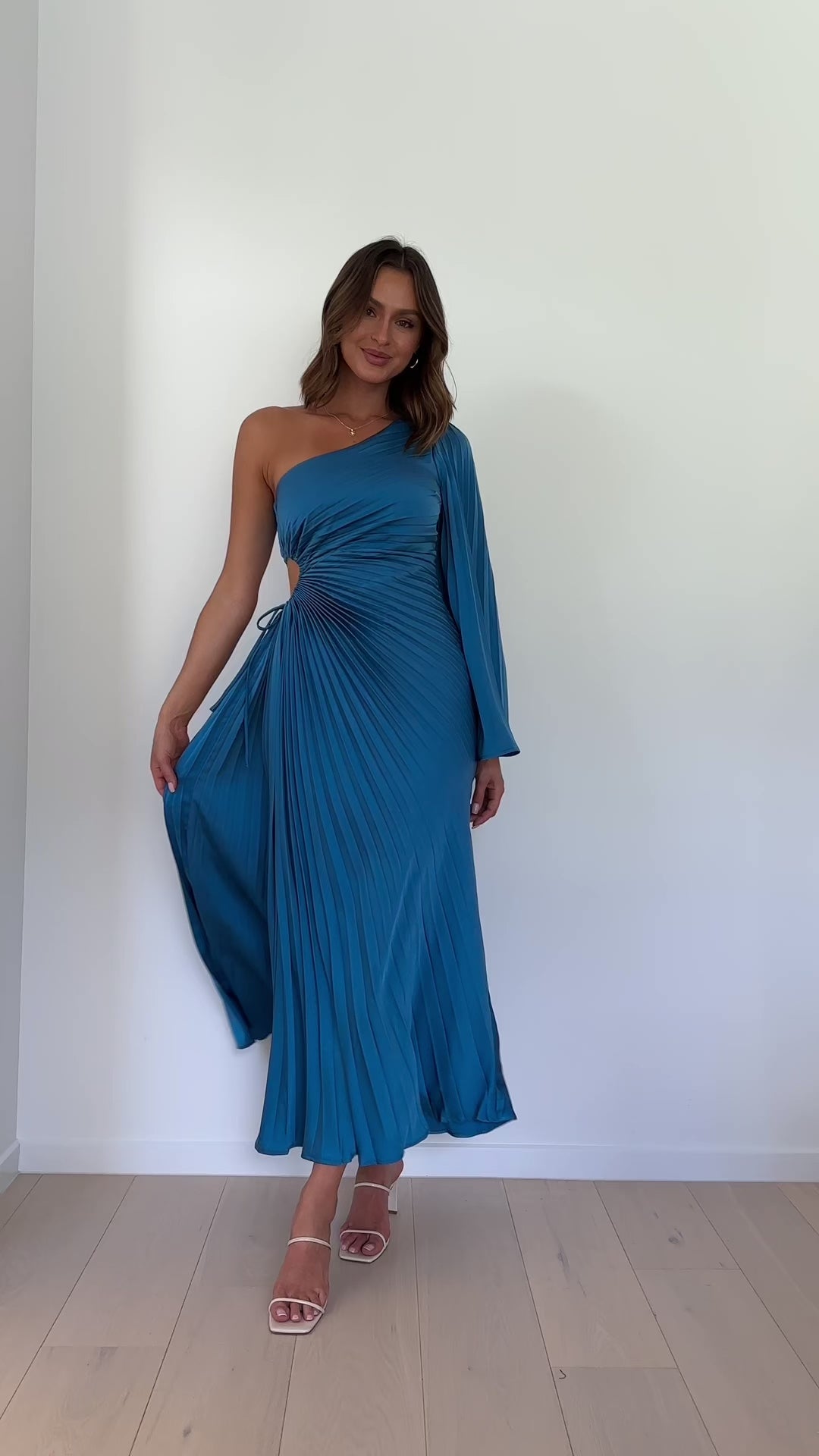 Load video: Gwen One Shoulder Maxi Dress - Blue - Billy J