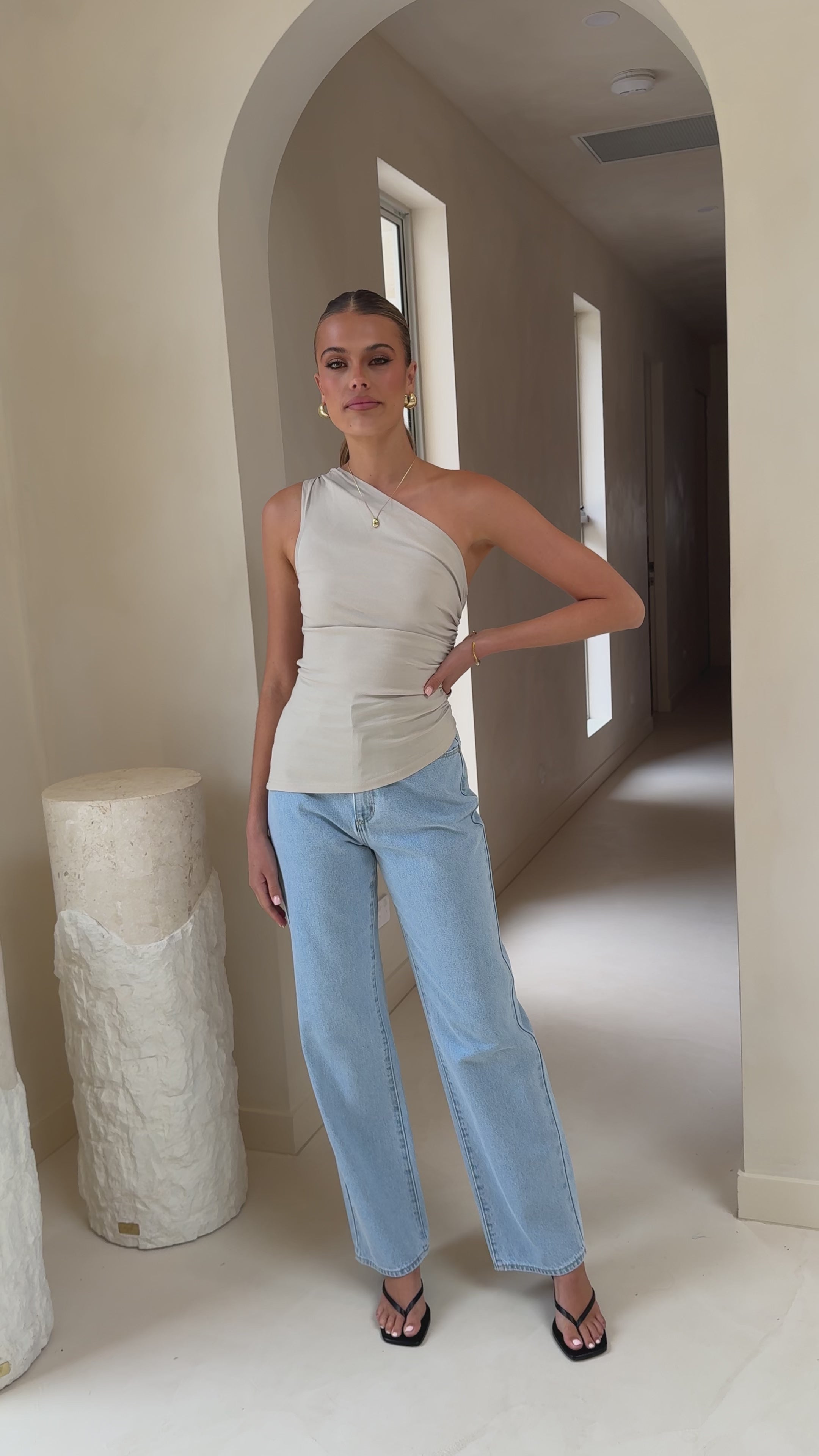 Load video: Cynthia One Shoulder Top - Stone - Billy J