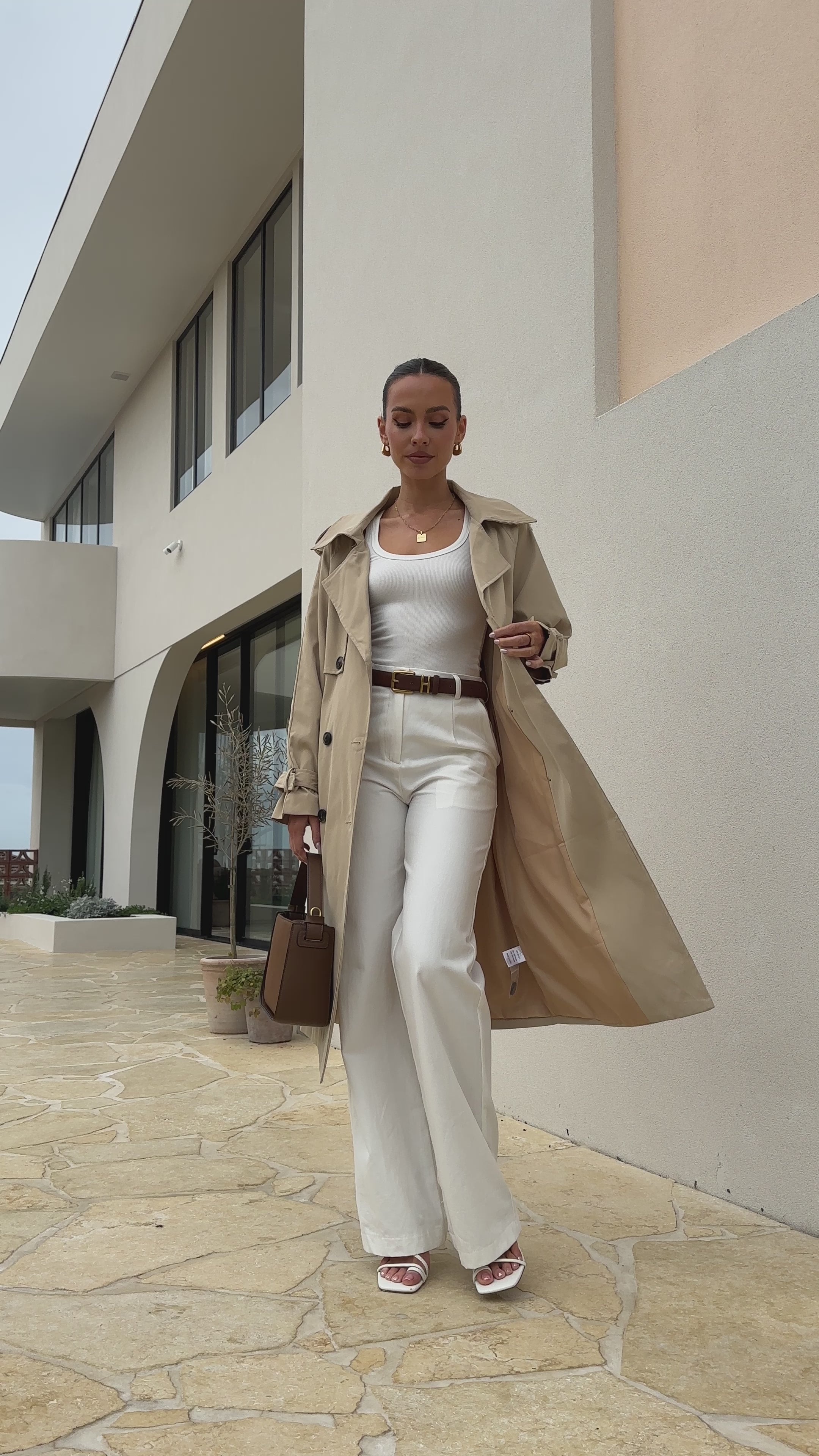 Load video: Samara Trench Coat - Beige - Billy J