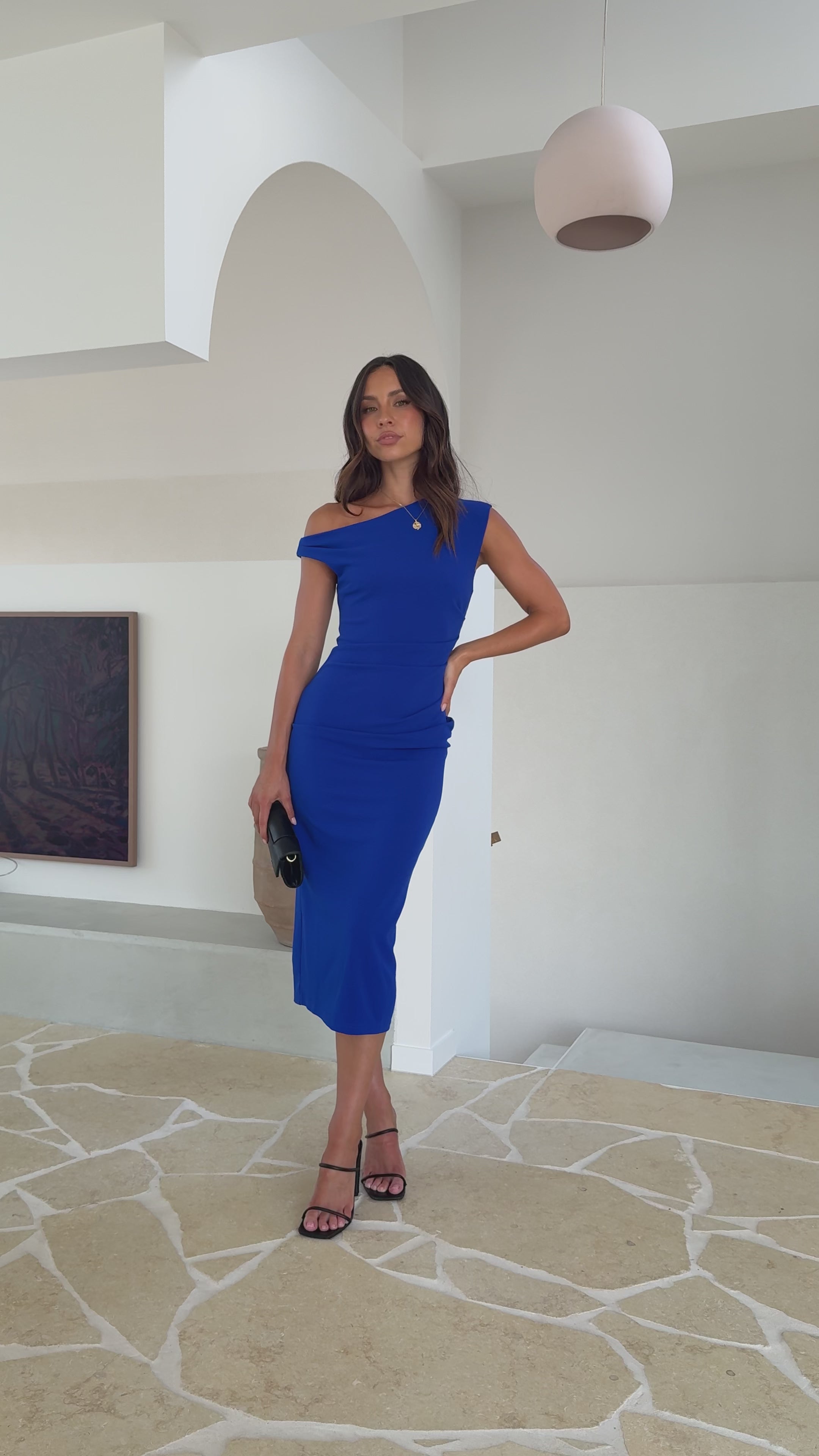 Load video: Lilah Midi Dress - Cobalt Blue - Billy J