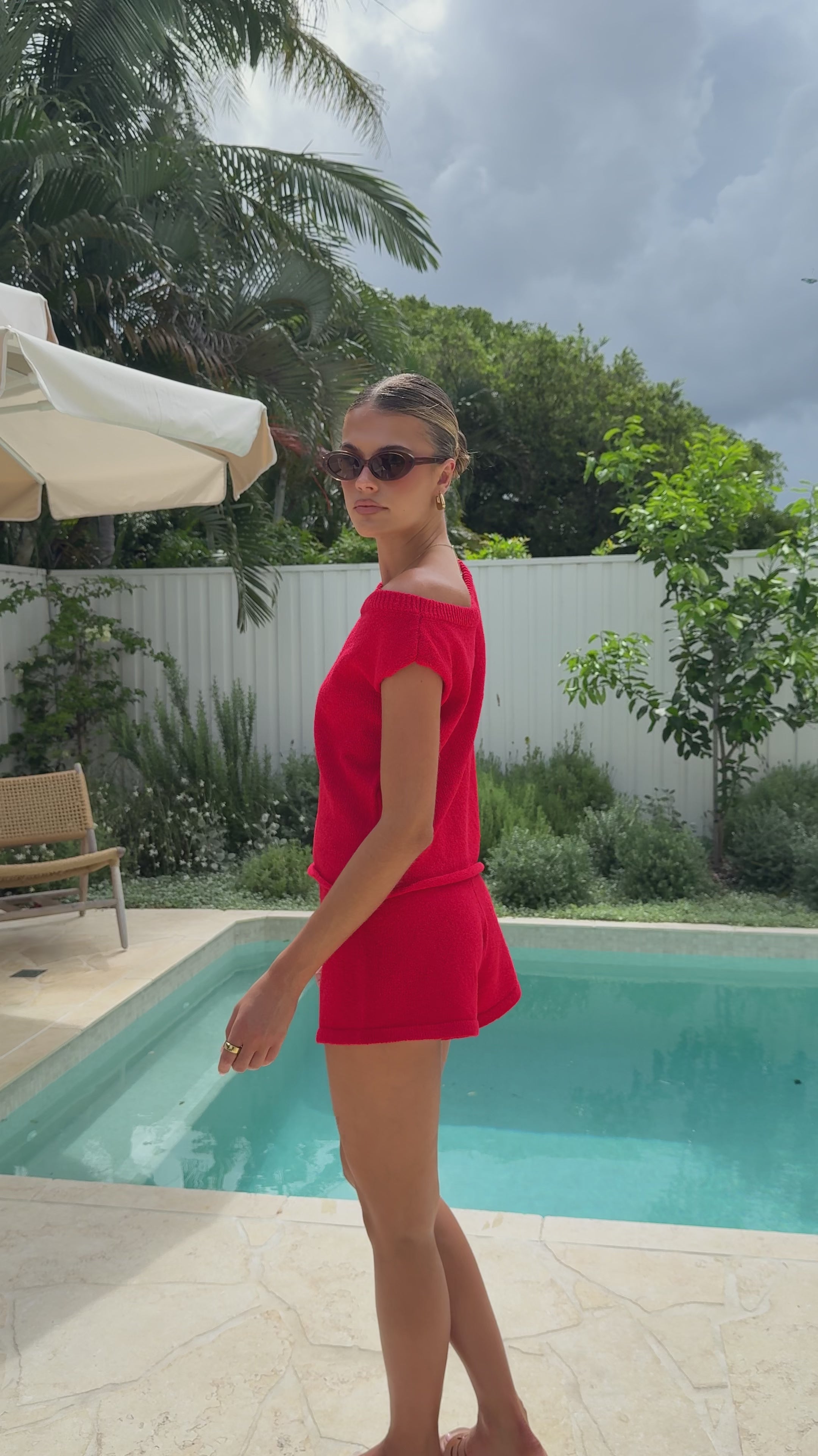 Load video: Robin Off Shoulder Top - Red - Billy J