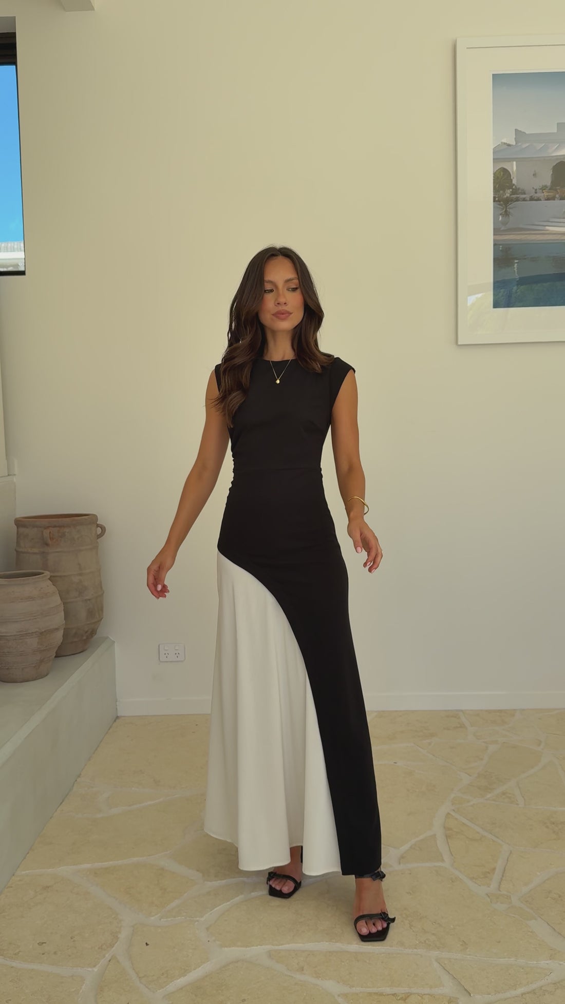 Charlotte Contrast Midi Dress - Black/White - Billy J