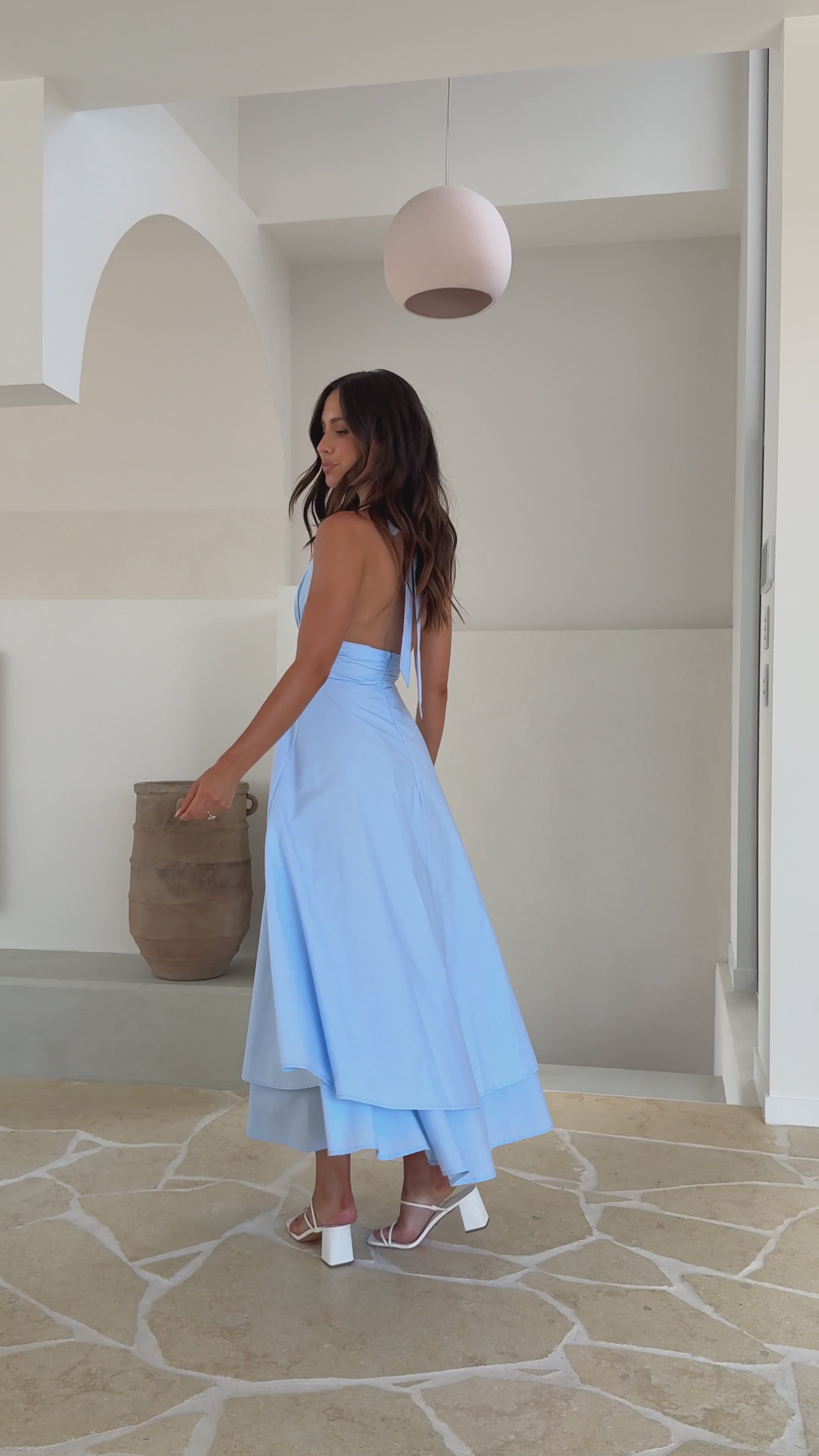 Load video: Kathy Halter Neck Maxi Dress - Light Blue - Billy J