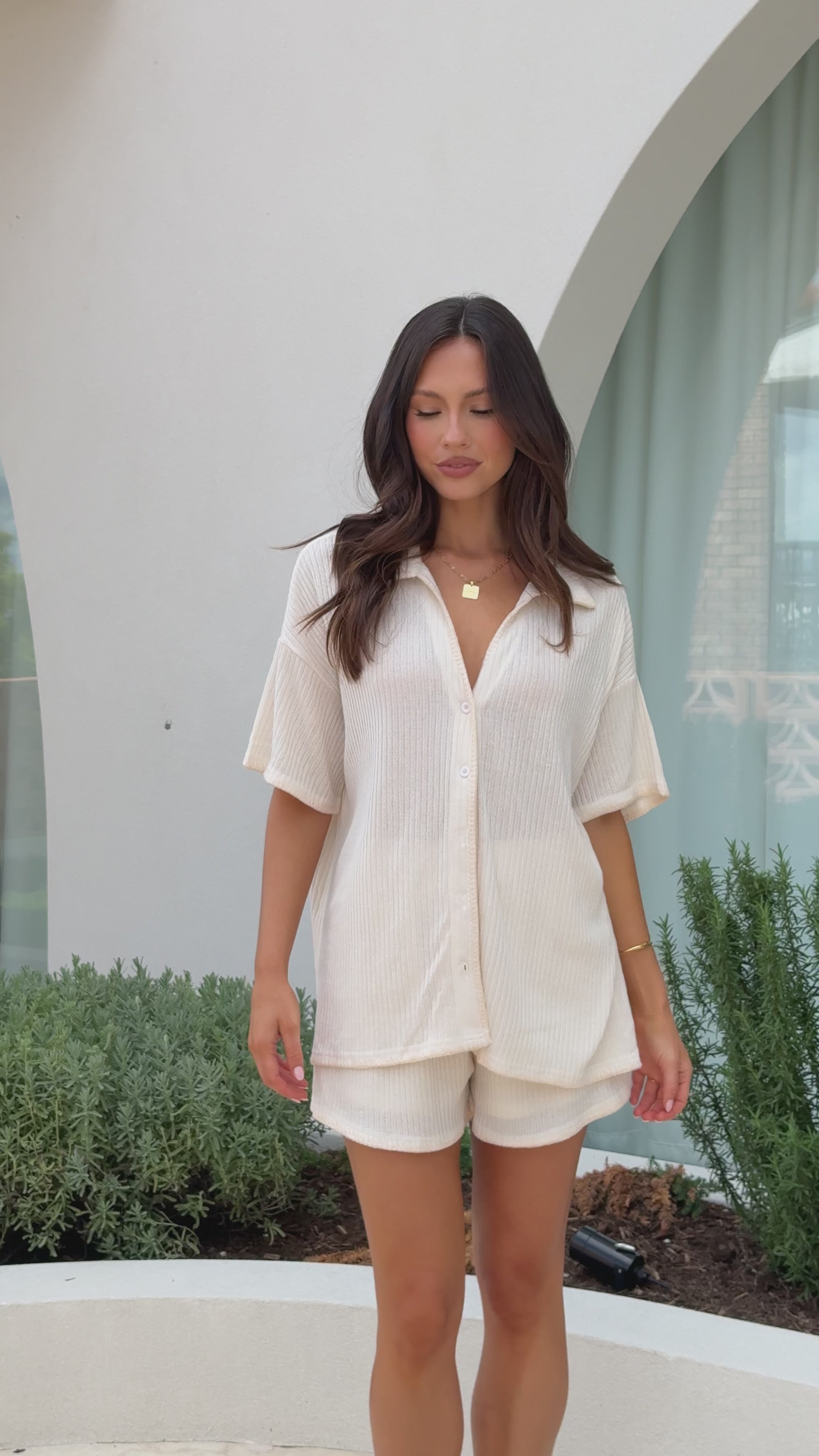 Load video: Eden Knit Top and Shorts Set - Beige/Beige - Billy J