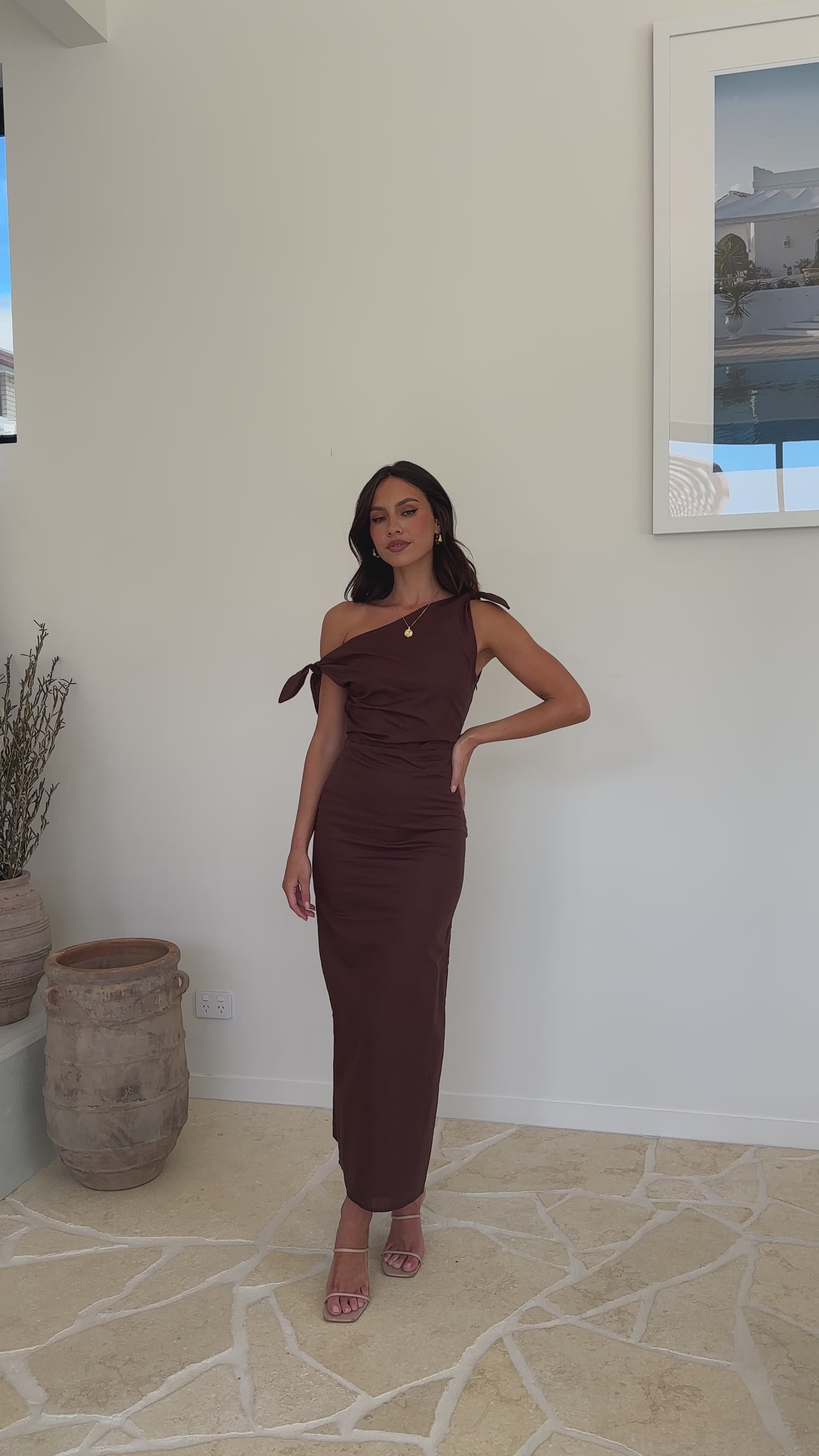 Load video: Simone Maxi Dress - Chocolate - Billy J