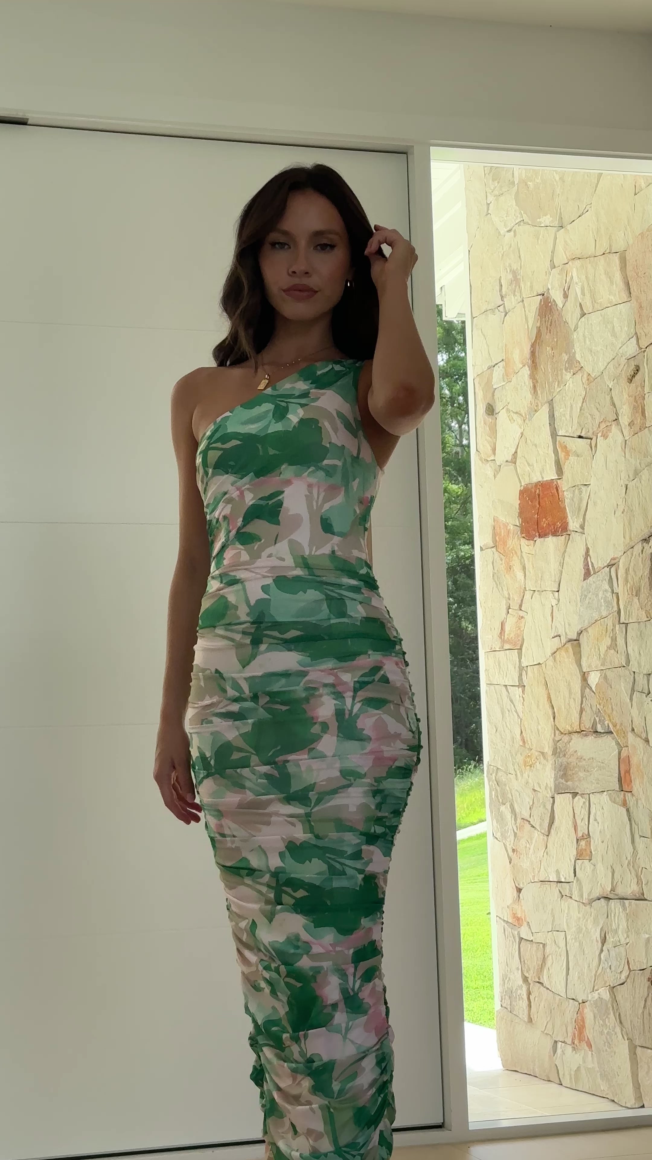 Load video: Natalia Midi Dress - Green Print - Billy J