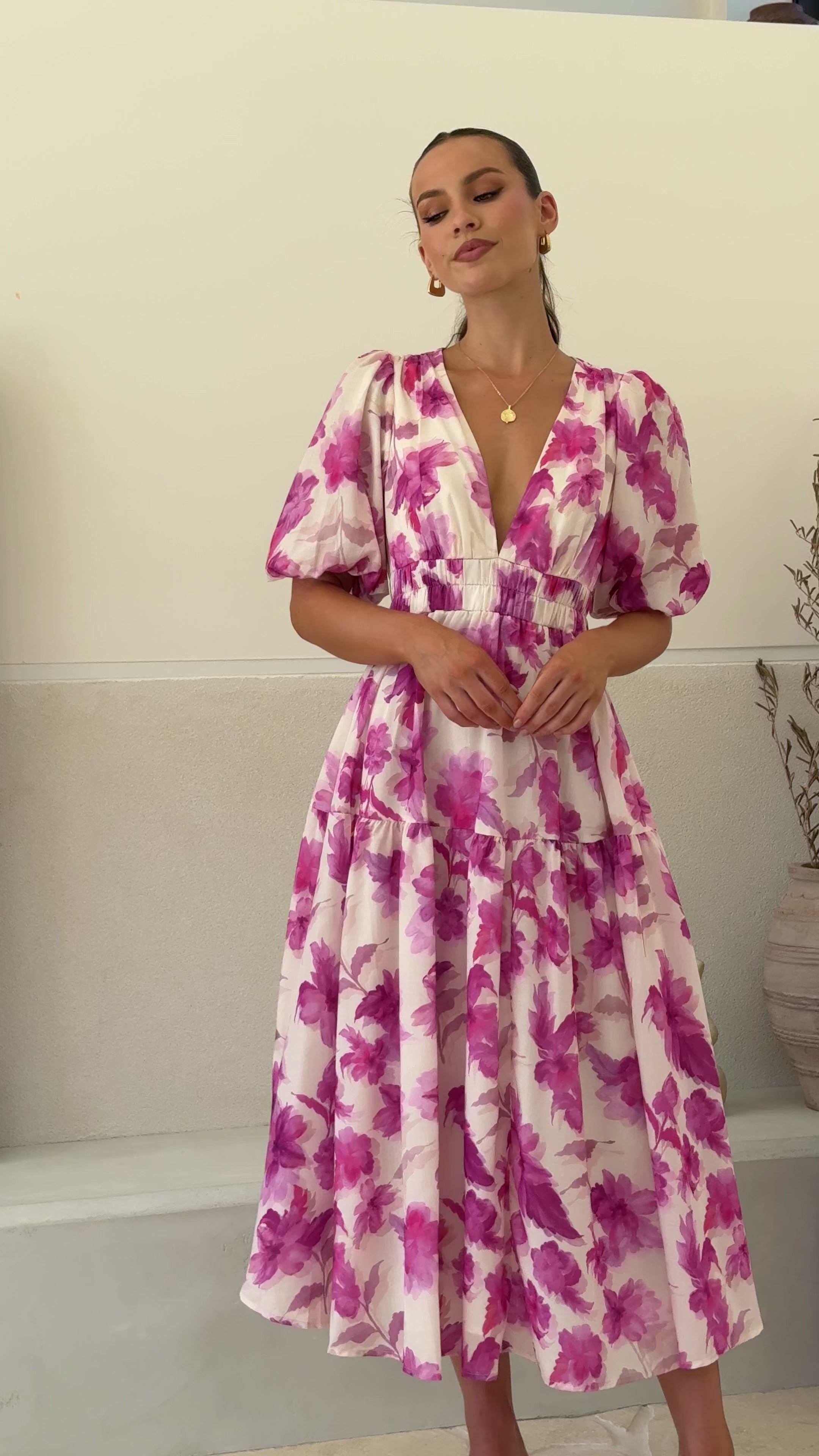 Load video: Erin Midi Dress - Pink Floral - Billy J