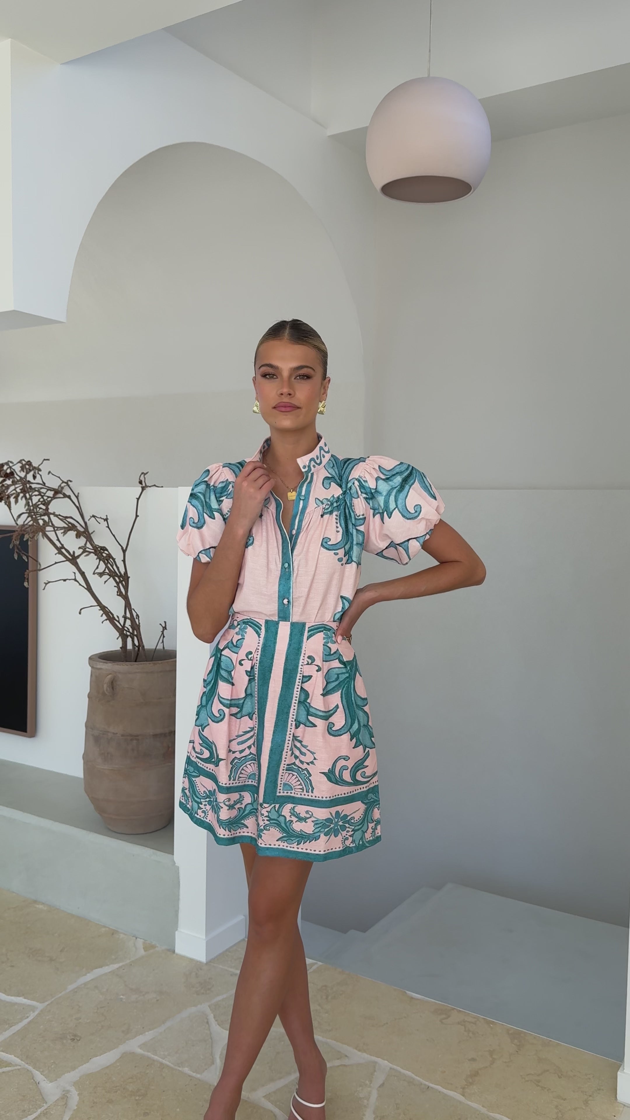Load video: Laraine Mini Skirt - Aqua / Pink Zayna - Billy J