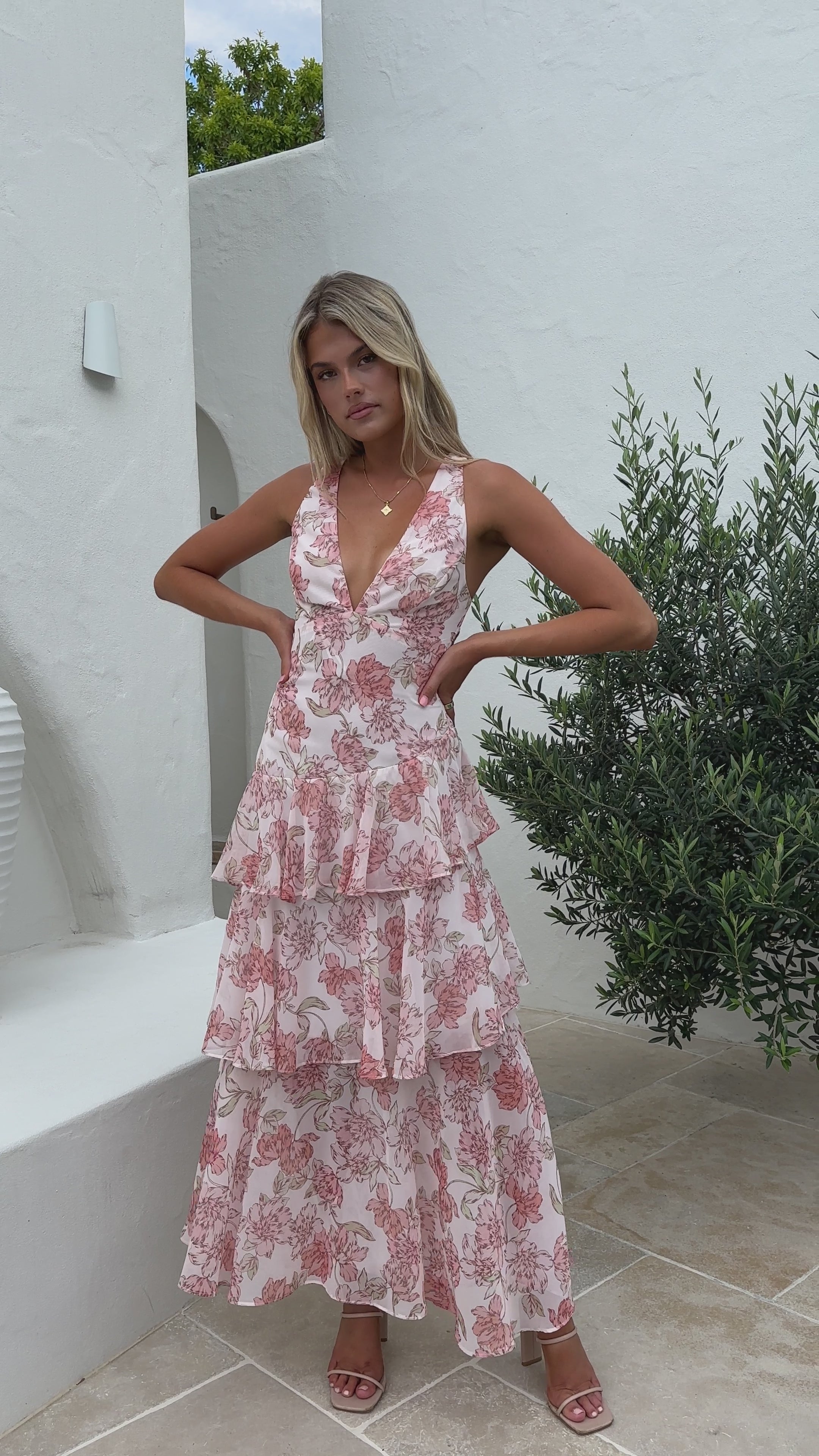 Load video: Adalinde Maxi Dress - Peach Floral - Billy J