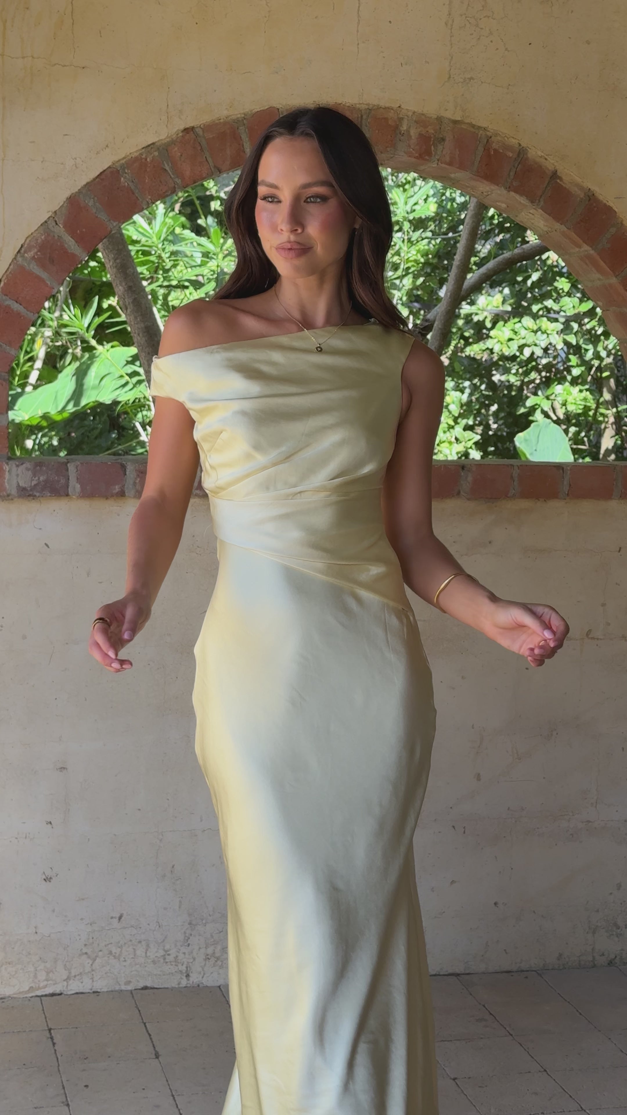 Load video: Auria Off Shoulder Maxi Dress - Yellow - Billy J