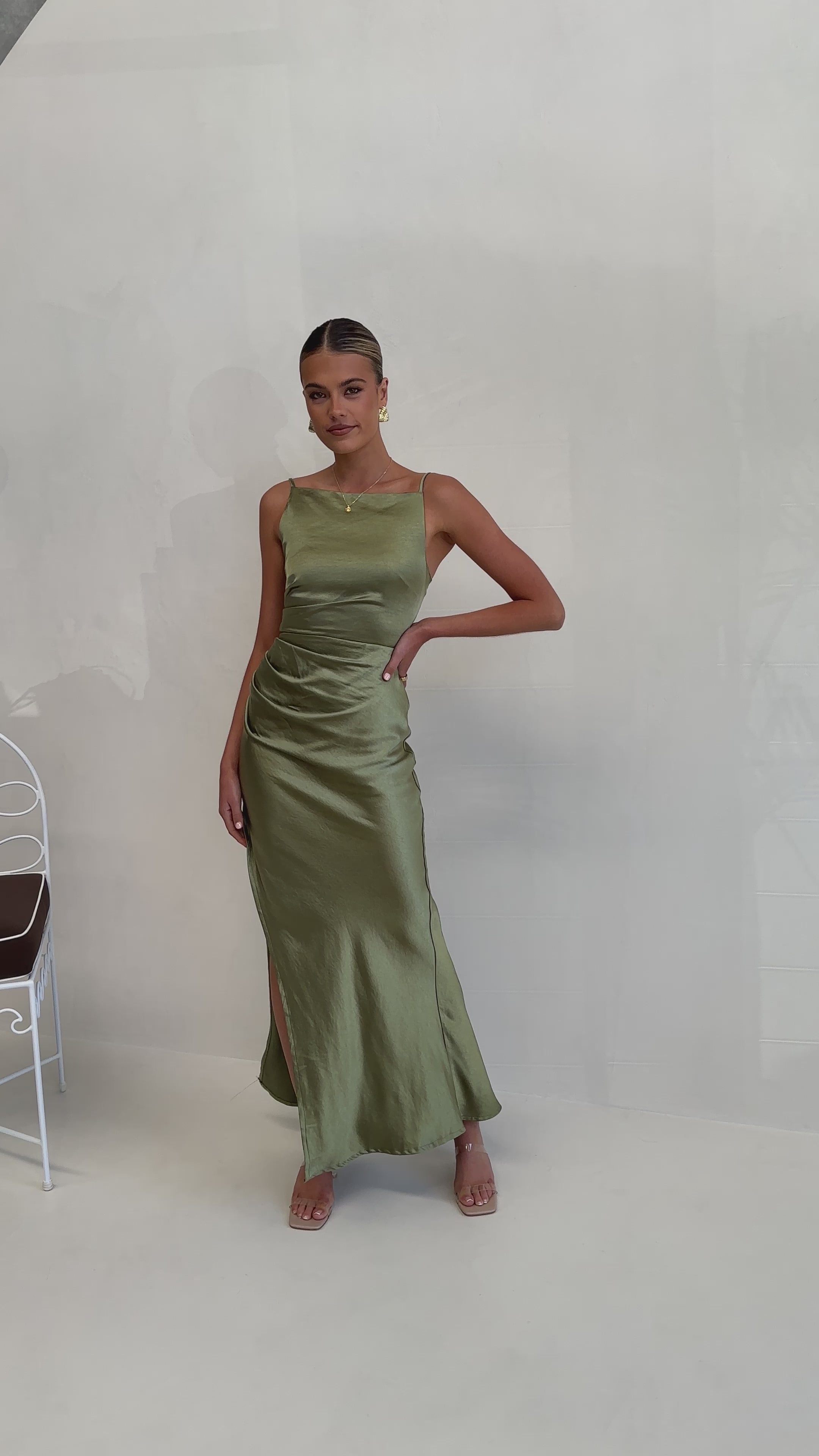 Load video: Ava Maxi Dress - Olive - Billy J