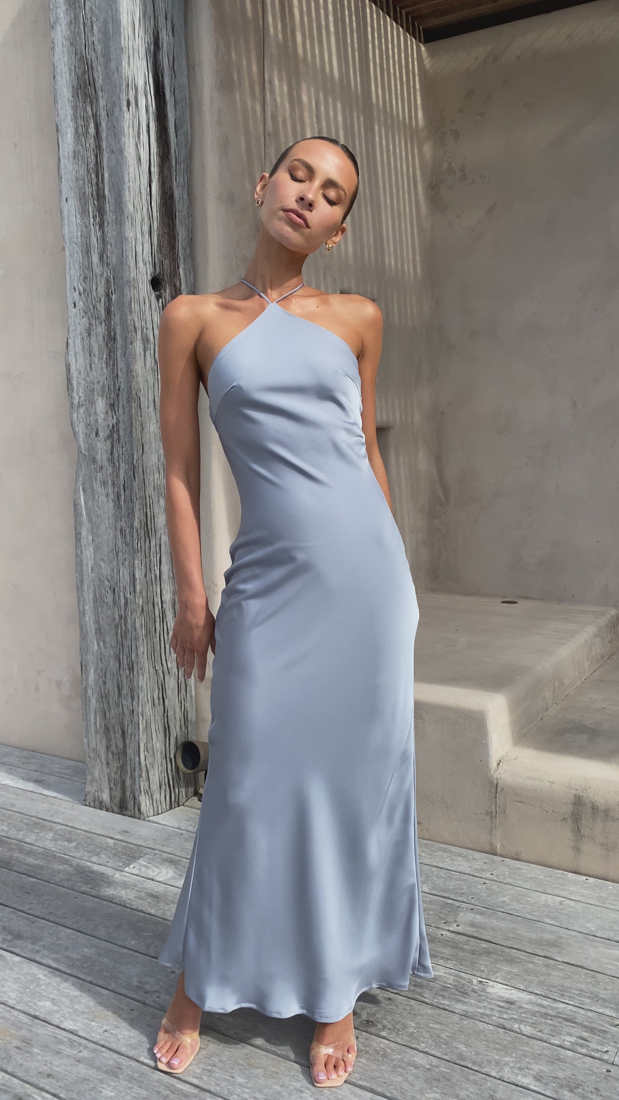 Load video: Chiara Maxi Dress - Steel Blue - Billy J