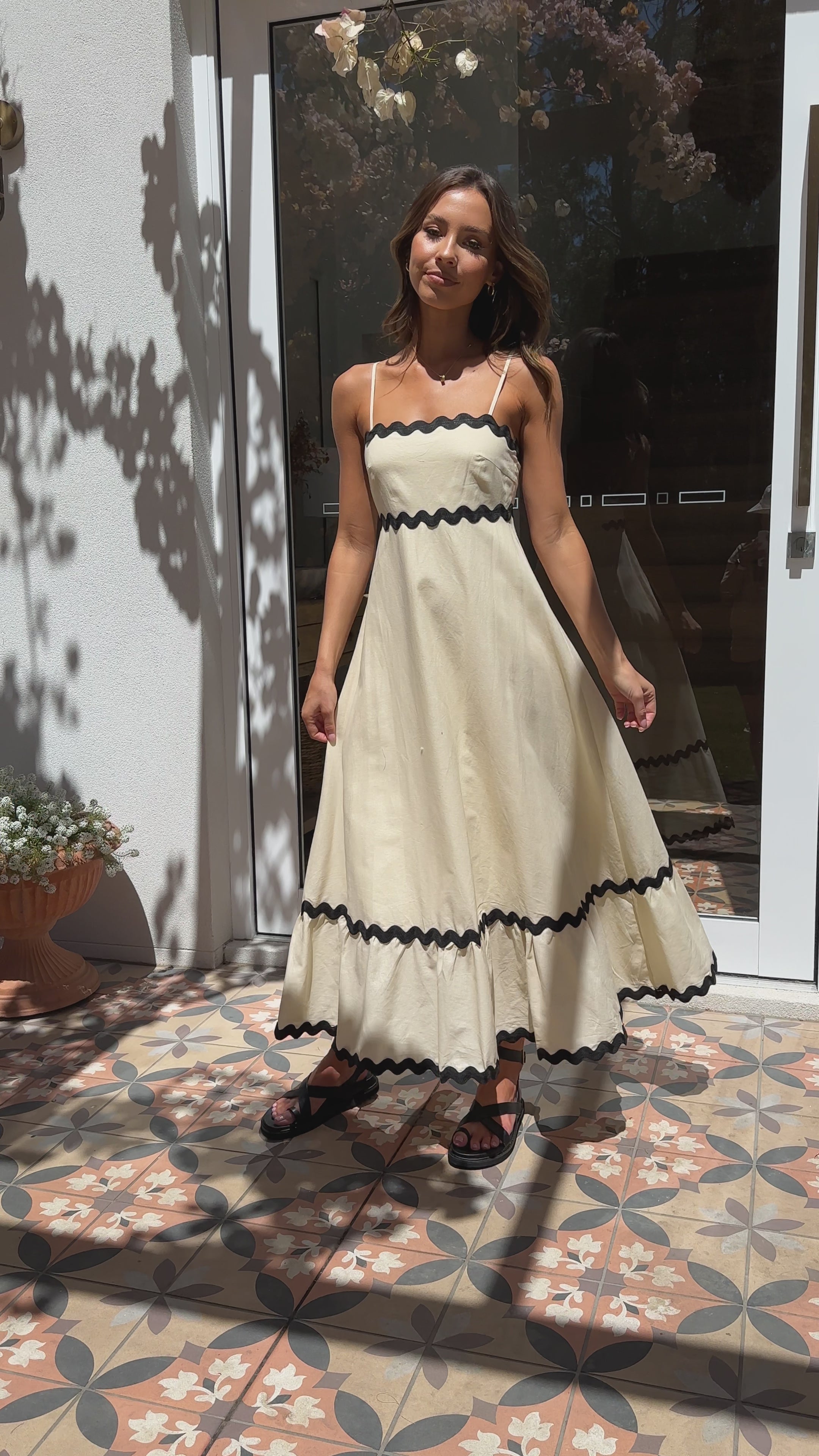 Load video: Brodey Midi Dress - Beige - Billy J