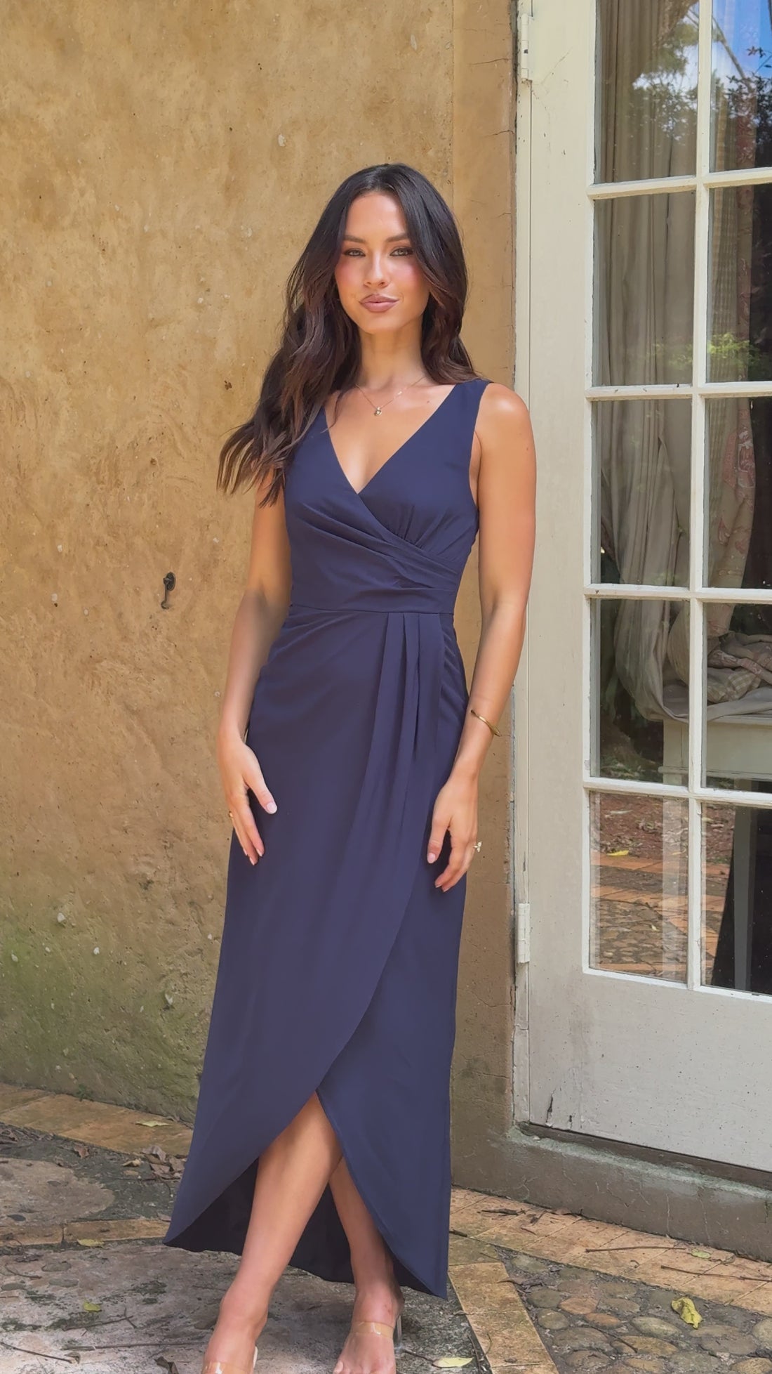 Pamela V Neck Maxi Dress - Navy - Billy J