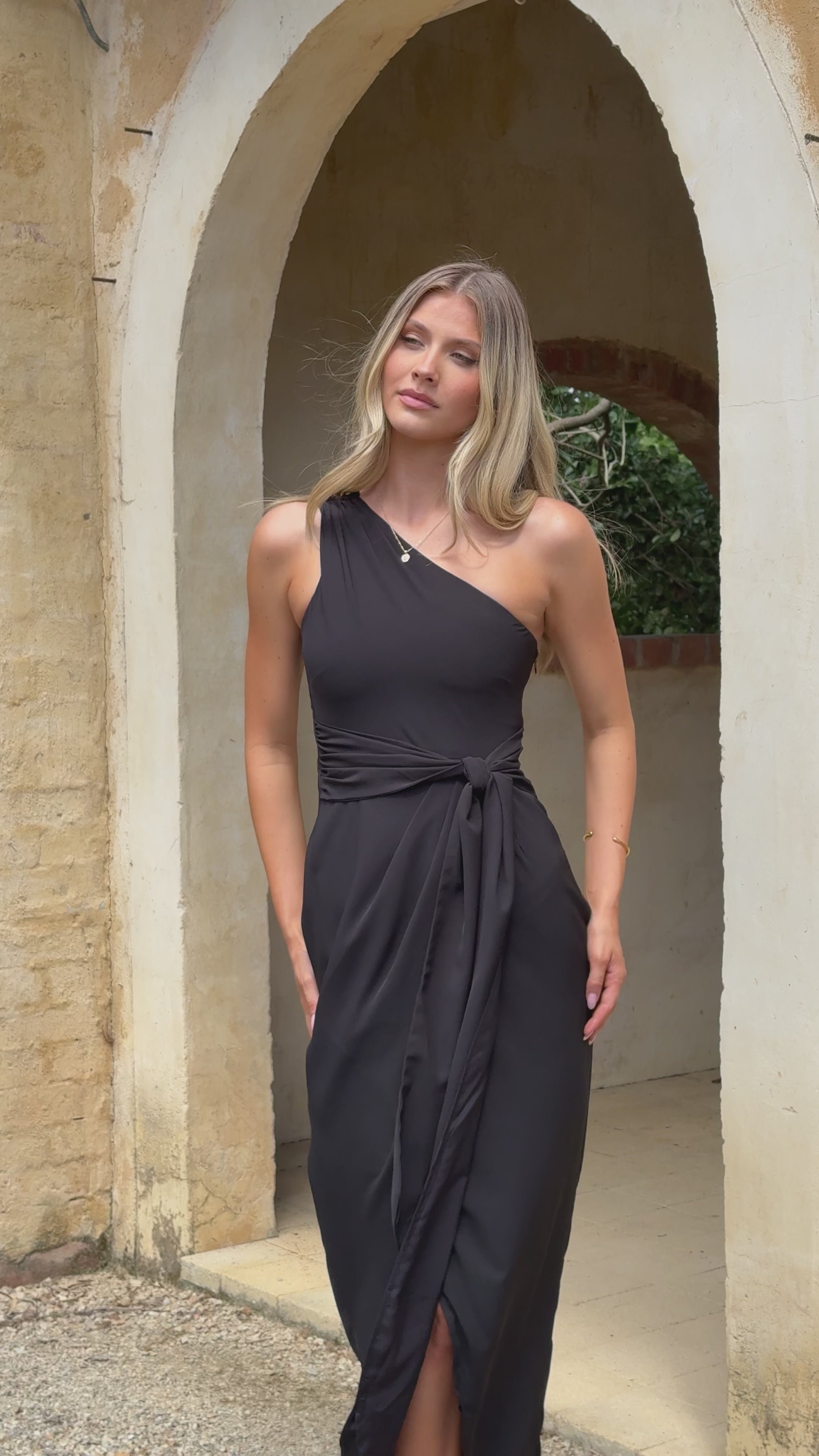 Load video: Clara One Shoulder Maxi Dress - Black - Billy J