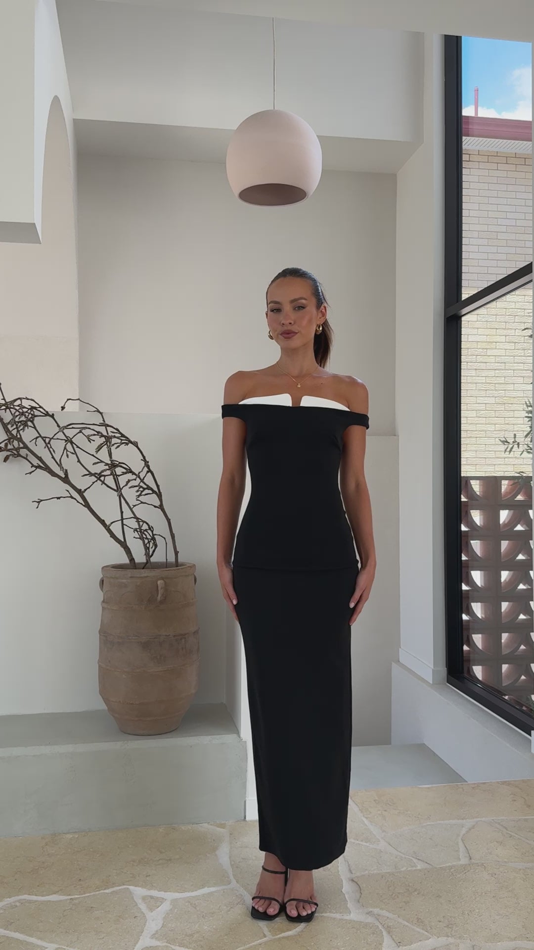 Load video: Talmai Maxi Dress - Black / White - Billy J