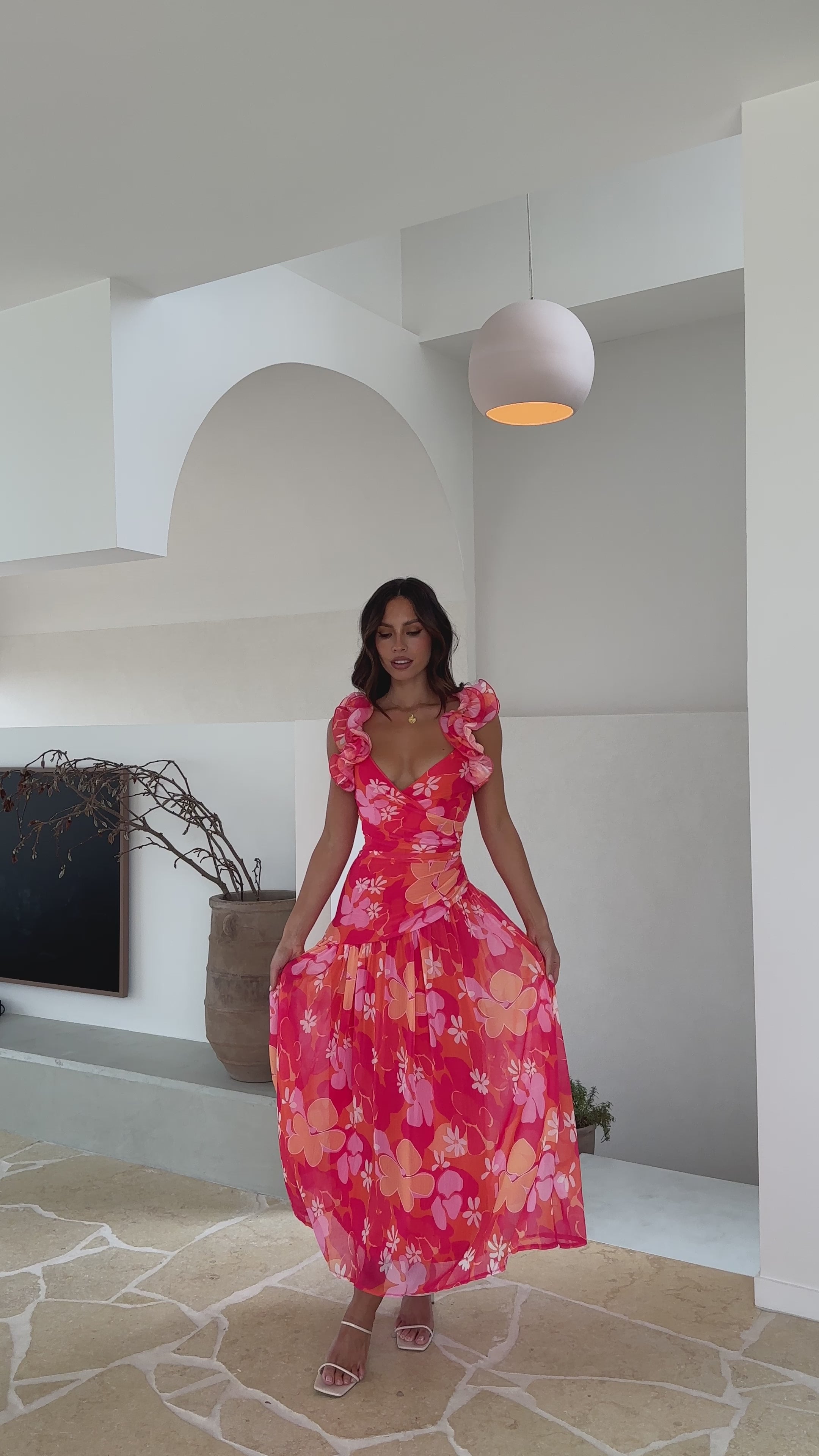 Load video: Alma Maxi Dress - Blood Orange - Billy J