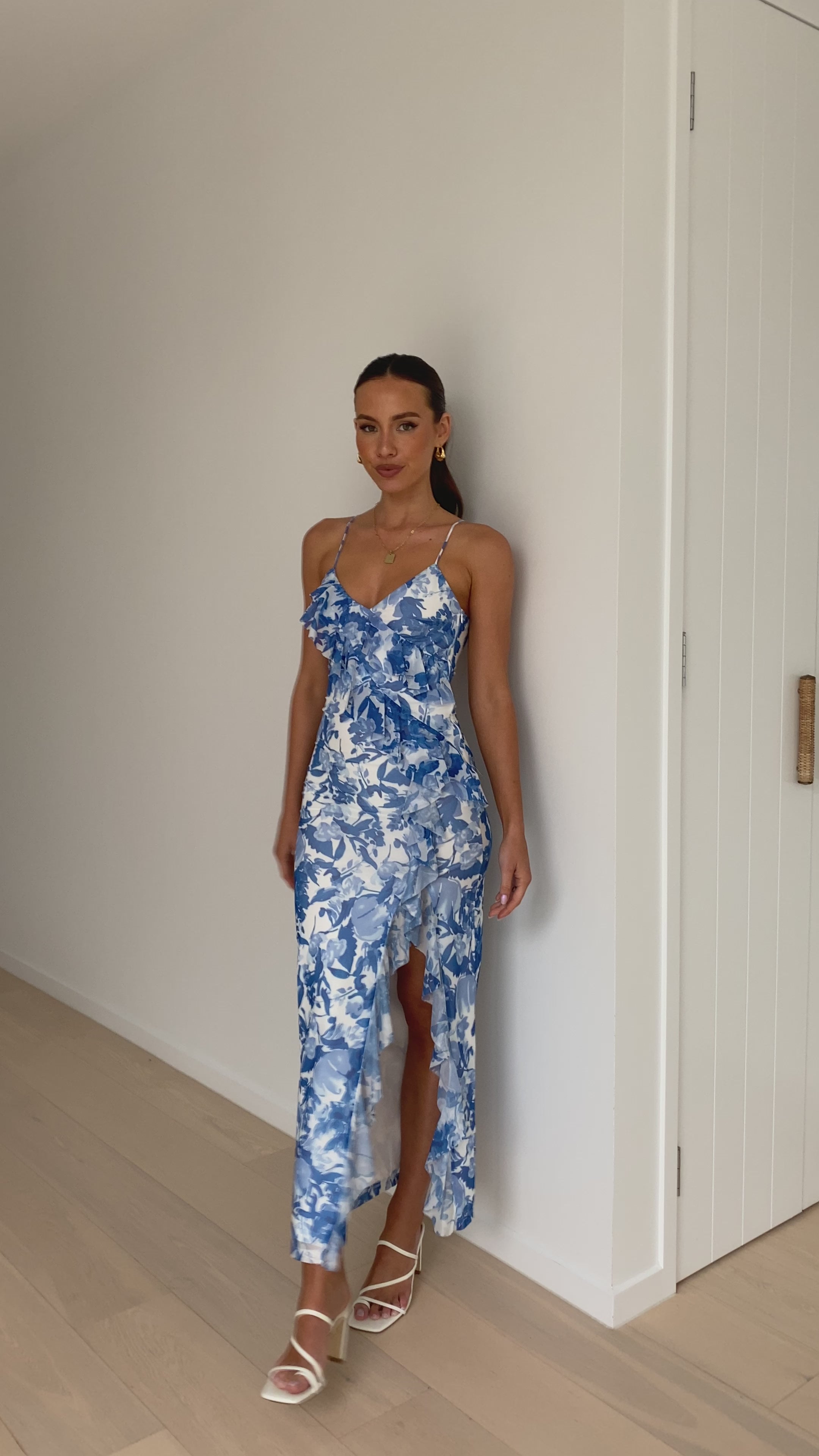 Load video: Debbie Midi Dress - Blue Floral - Billy J