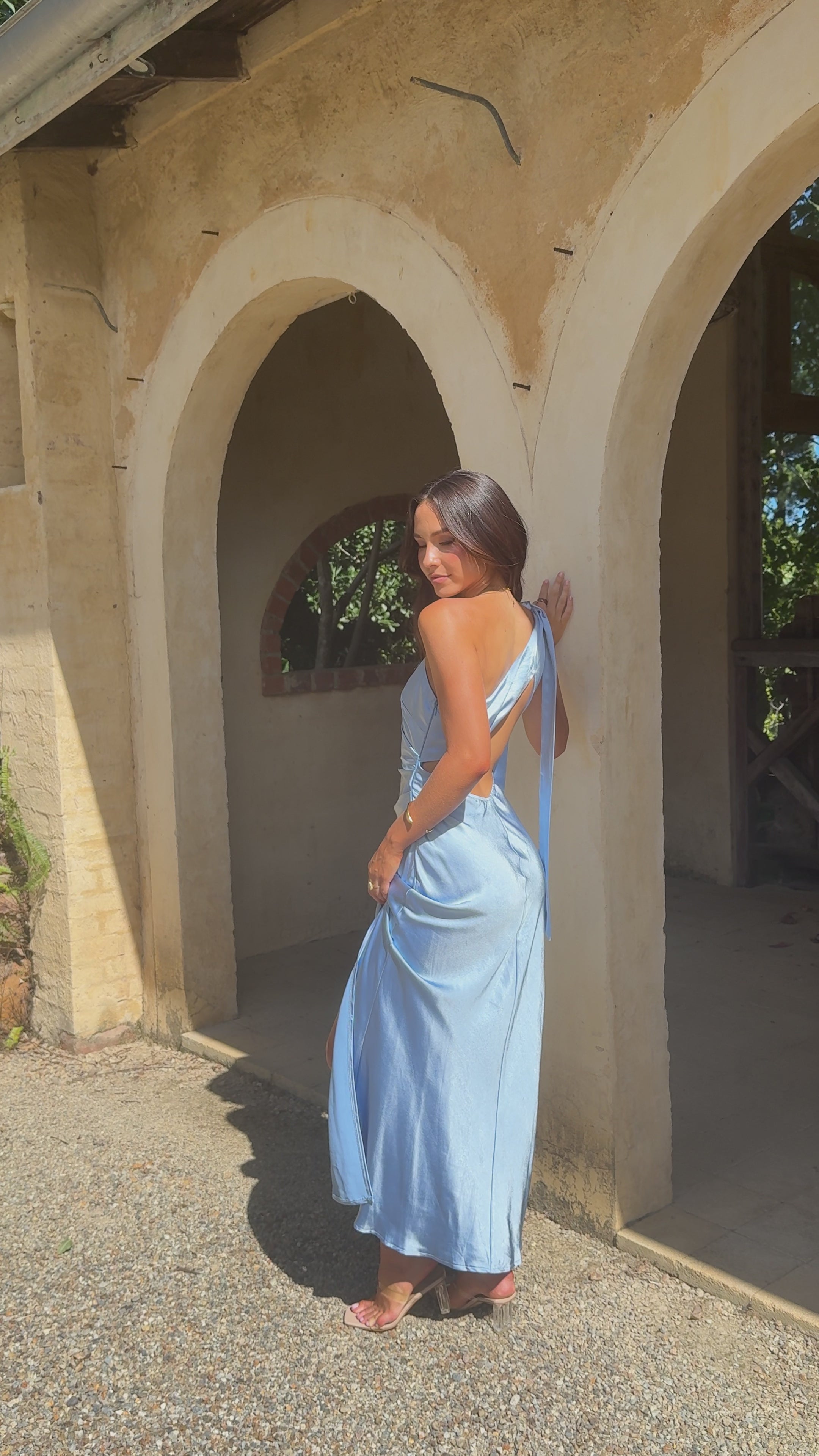 Load video: Halle One Shoulder Maxi Dress - Blue - Billy J