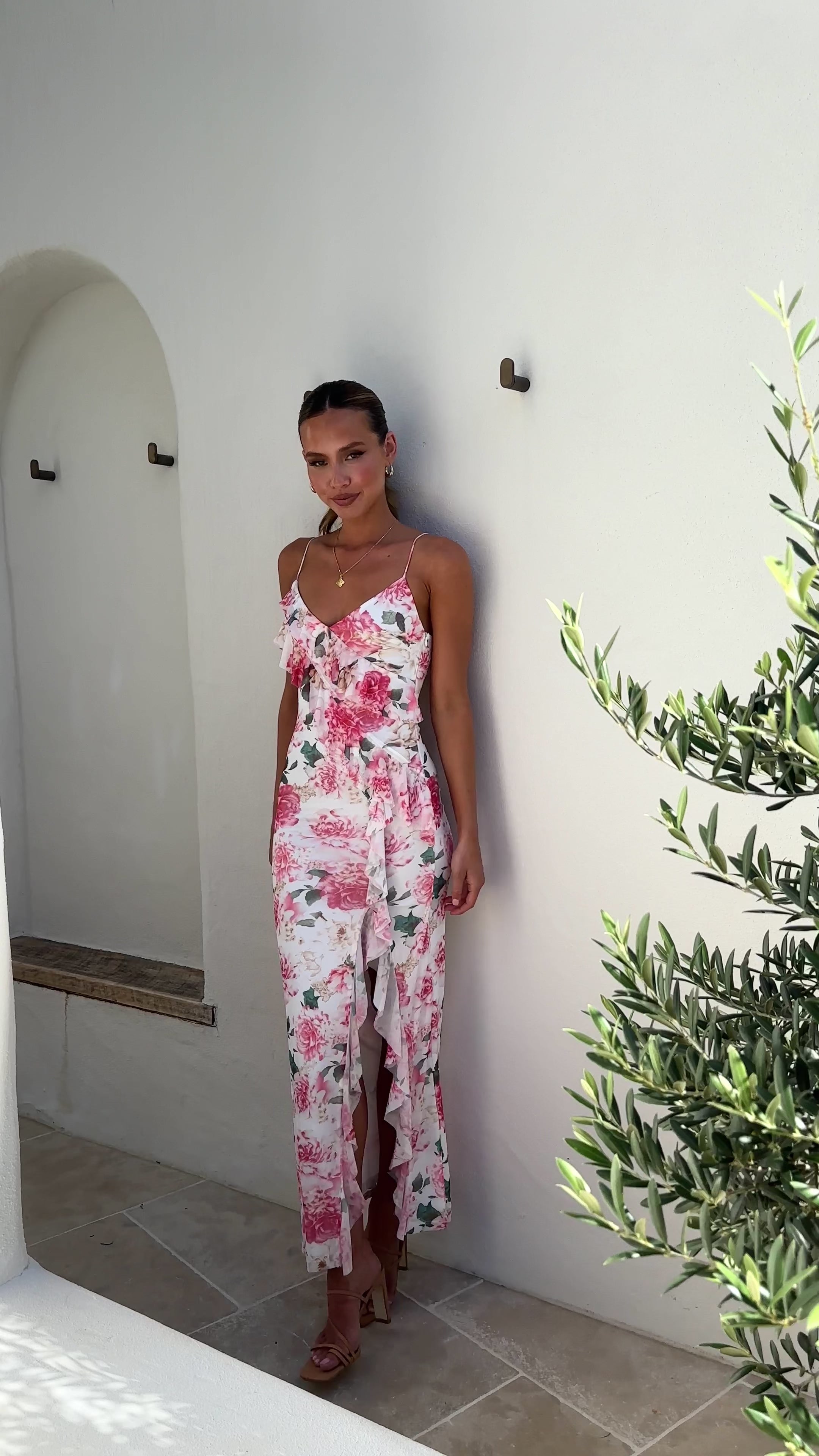 Load video: Debbie Midi Dress - Pink / White Floral - Billy J