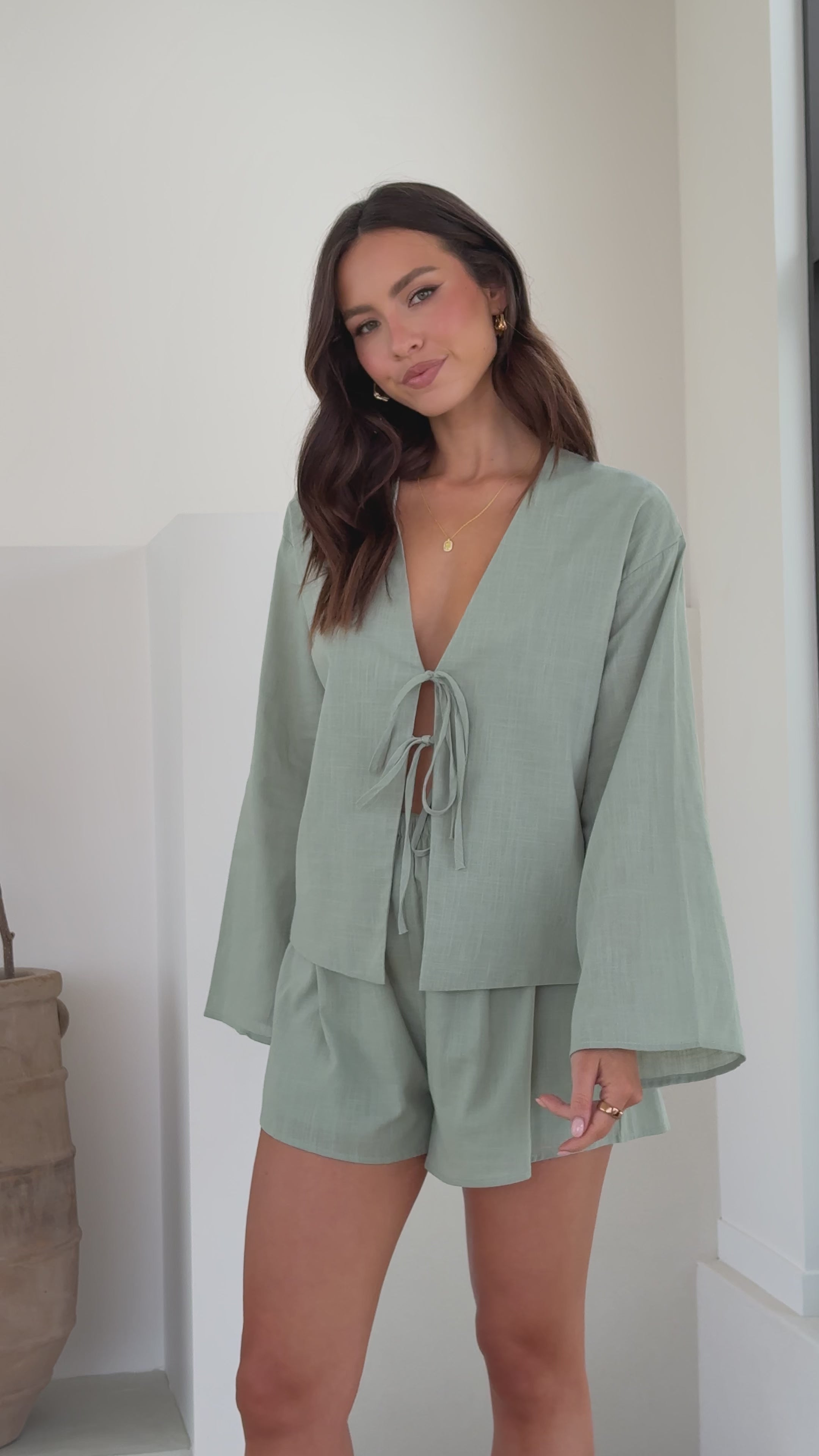 Load video: Iveena Top and Shorts Set - Sage - Billy J