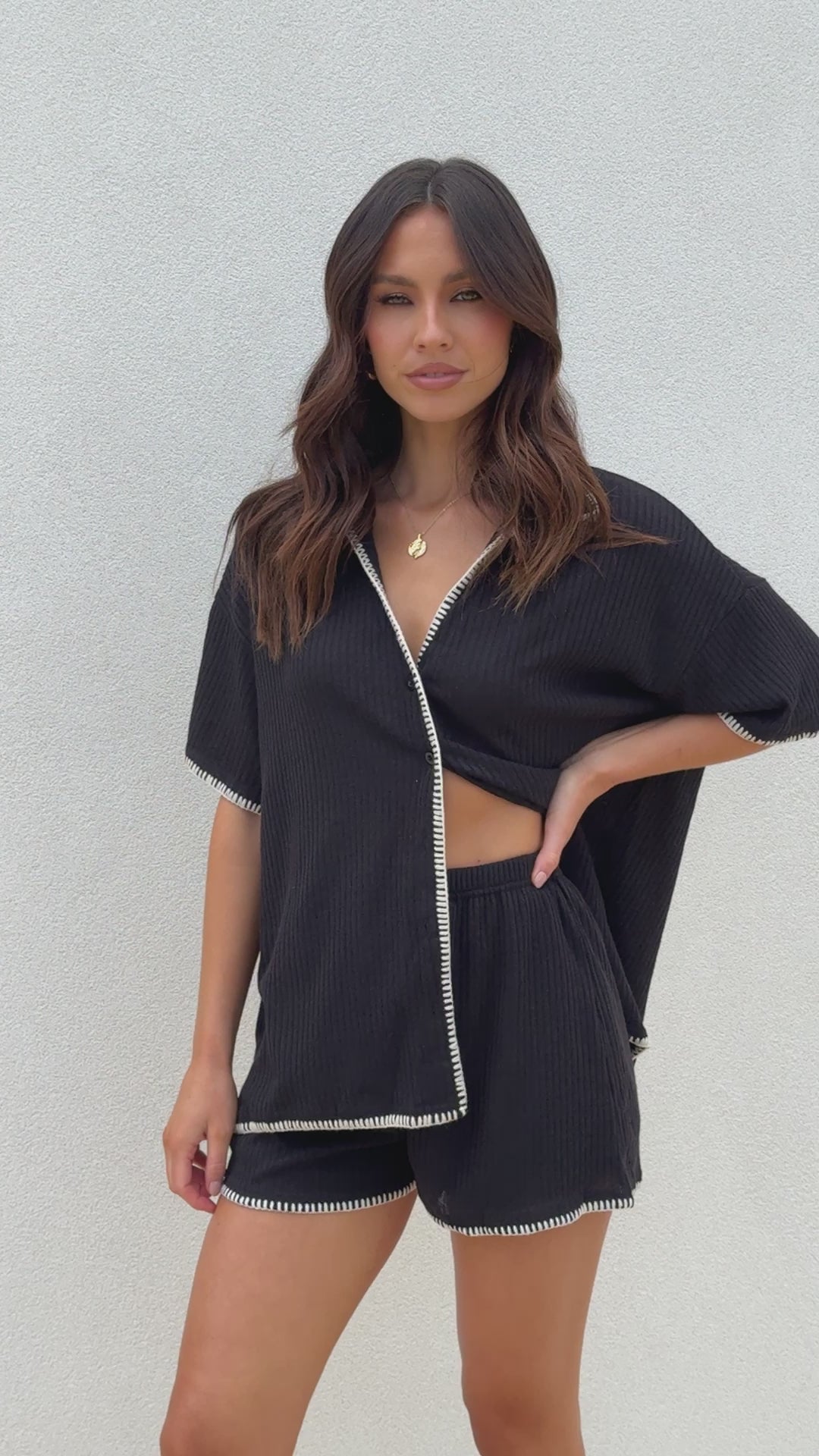 Load video: Eden Knit Top and Shorts Set - Black - Billy J