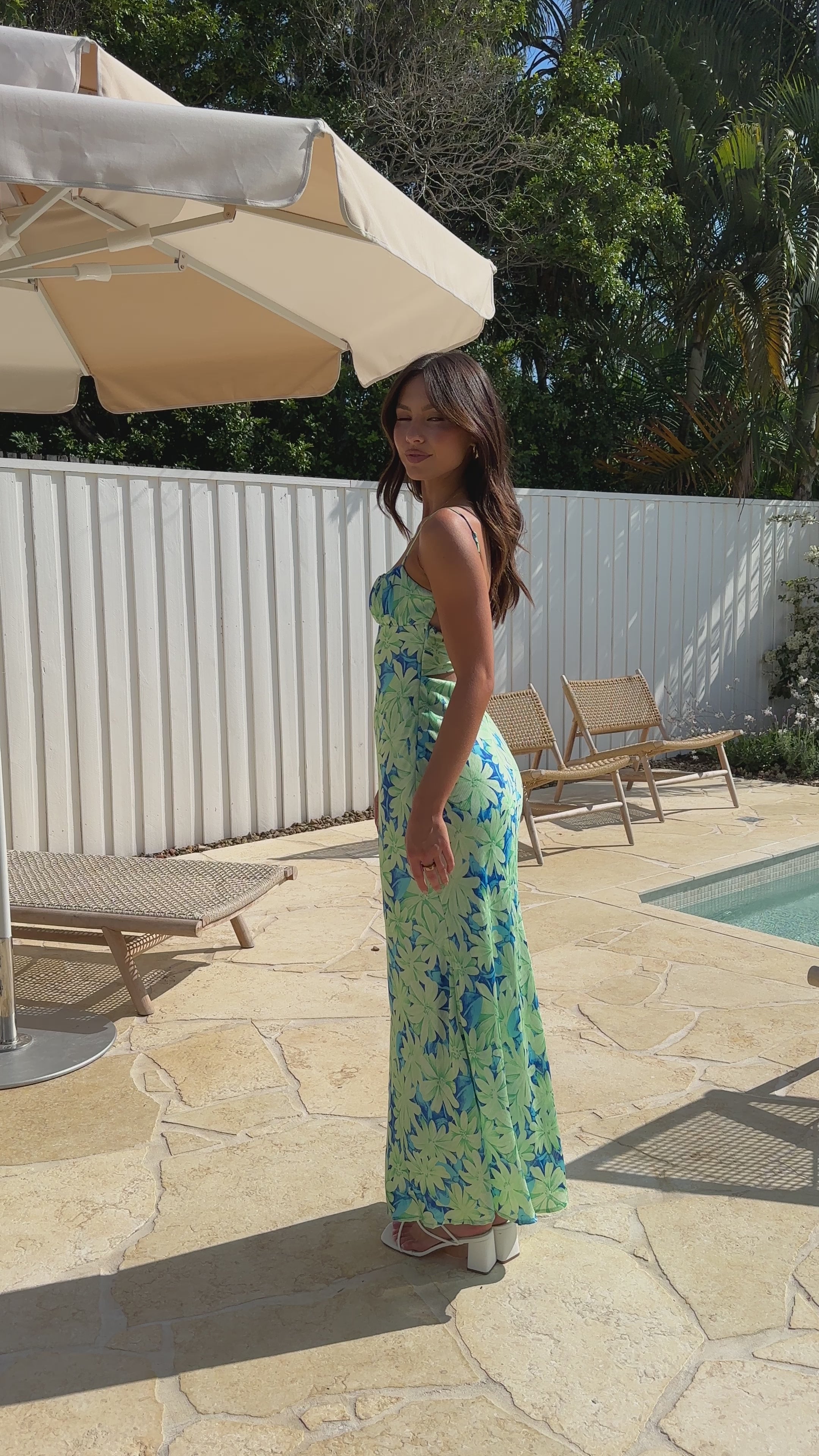 Load video: Margie Midi Dress - Green/Blue - Billy J