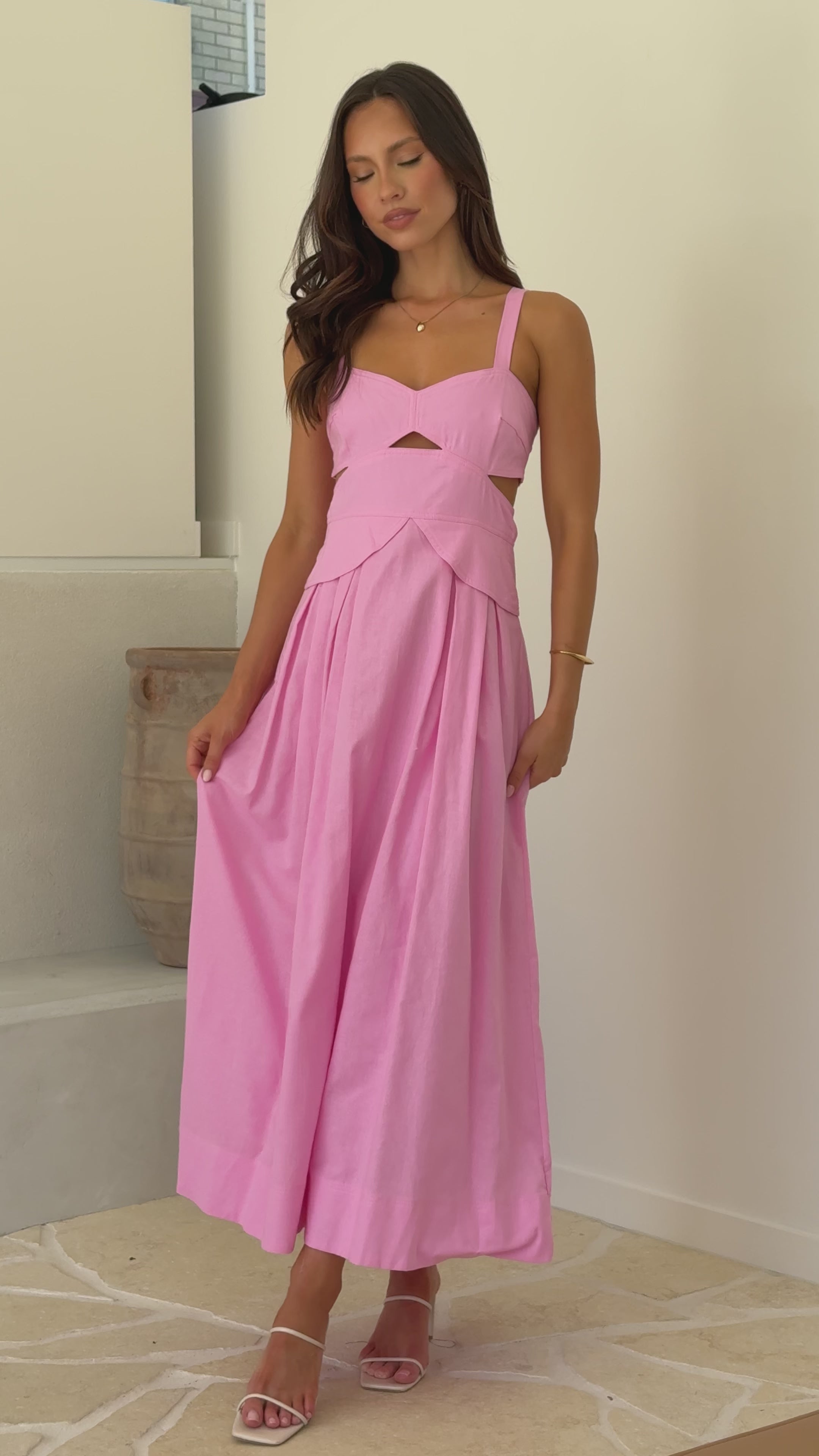 Load video: Harleigh Midi Dress - Pink - Billy J