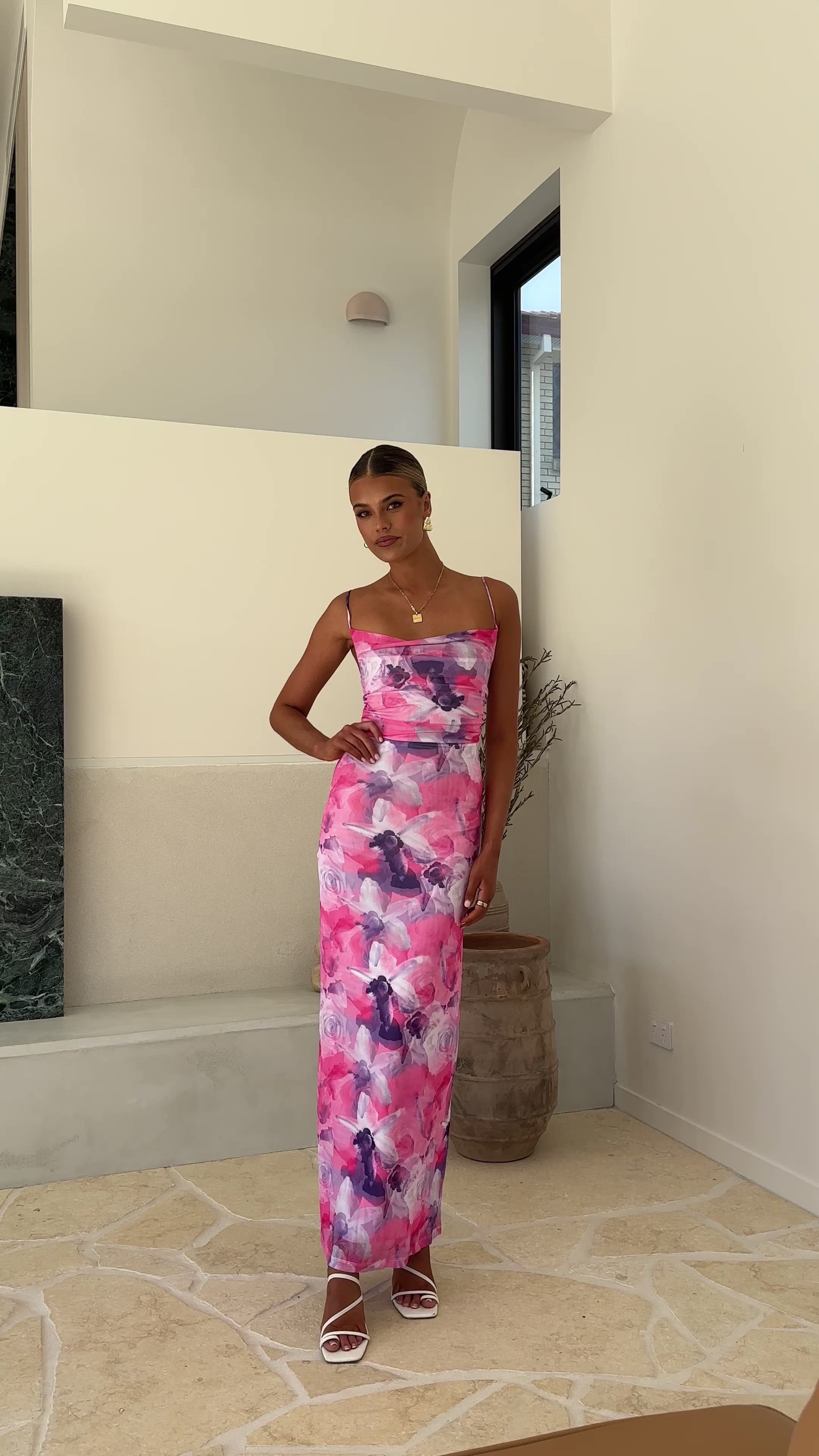 Load video: Ashley Maxi Dress - Pink Floral - Billy J