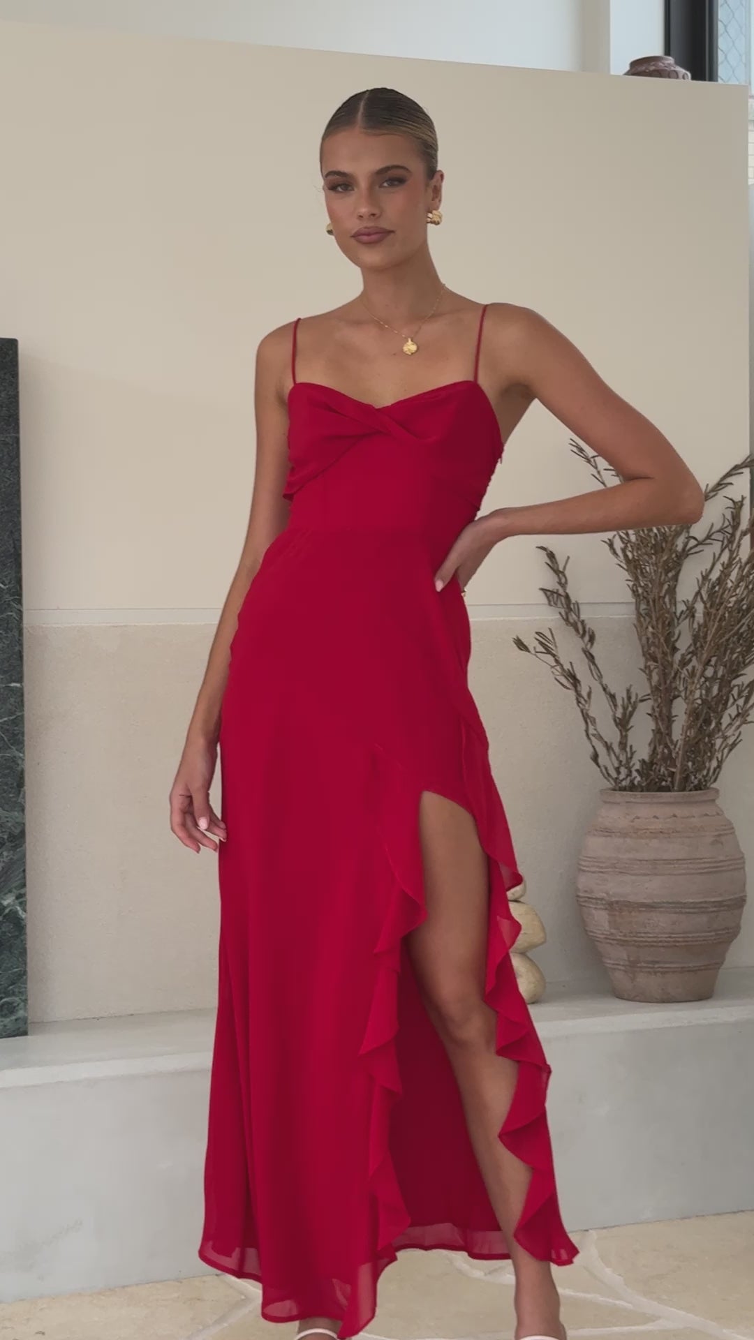 Load video: Kiyah Midi Dress - Red - Billy J