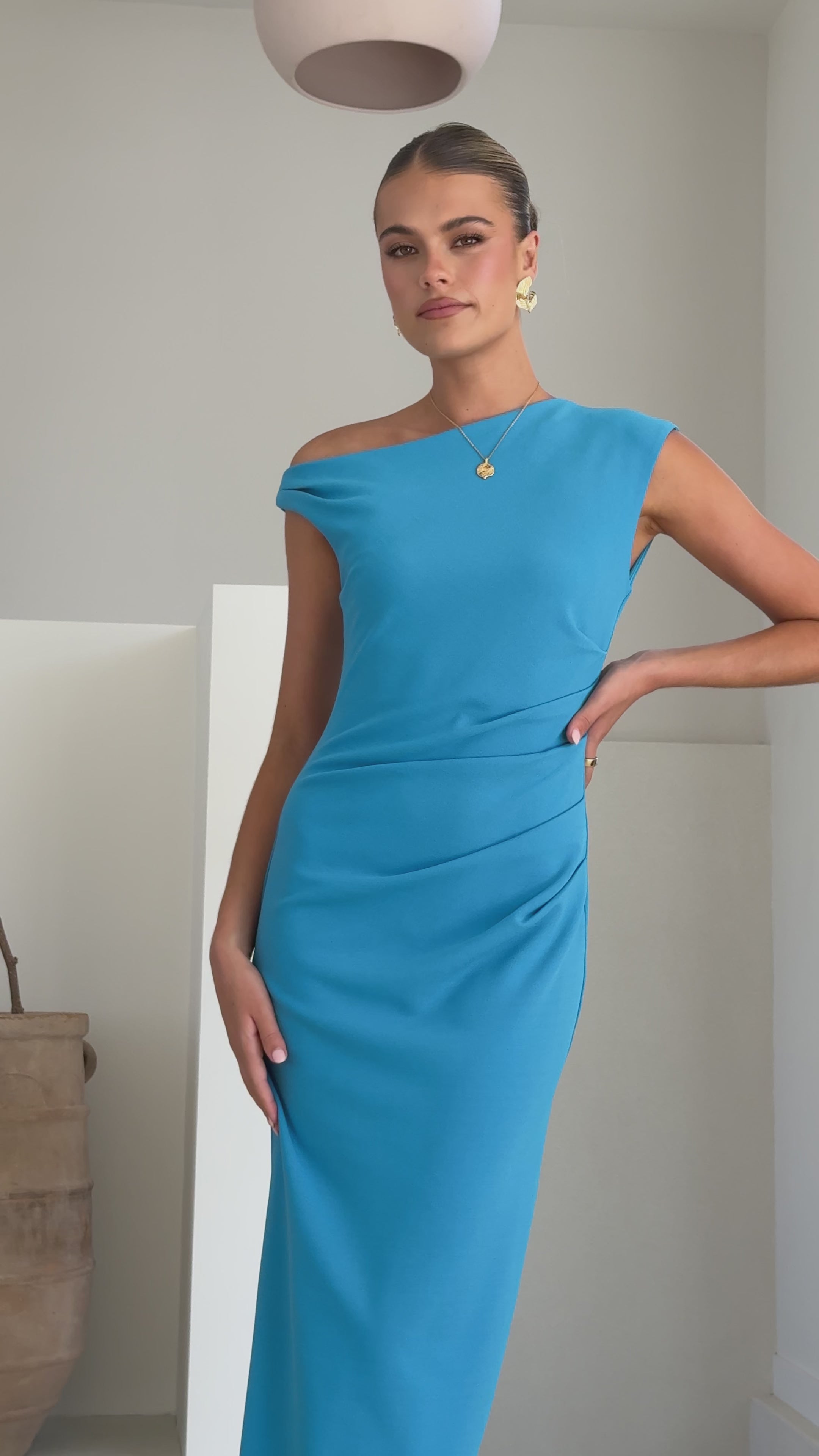 Load video: Lilah Maxi Dress - Azure Blue - Billy J