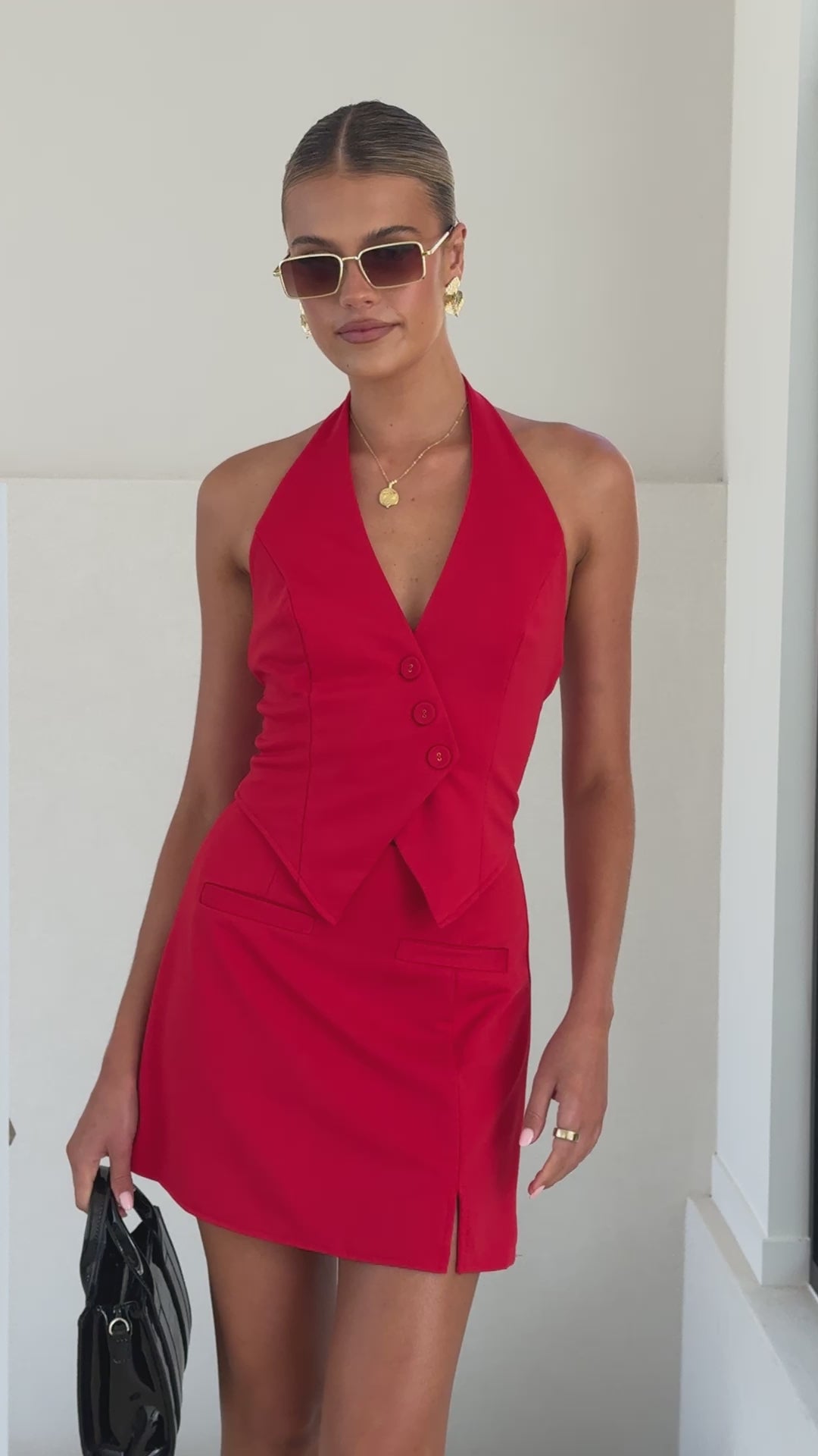 Load video: Thea Mini Skirt - Red - Billy J