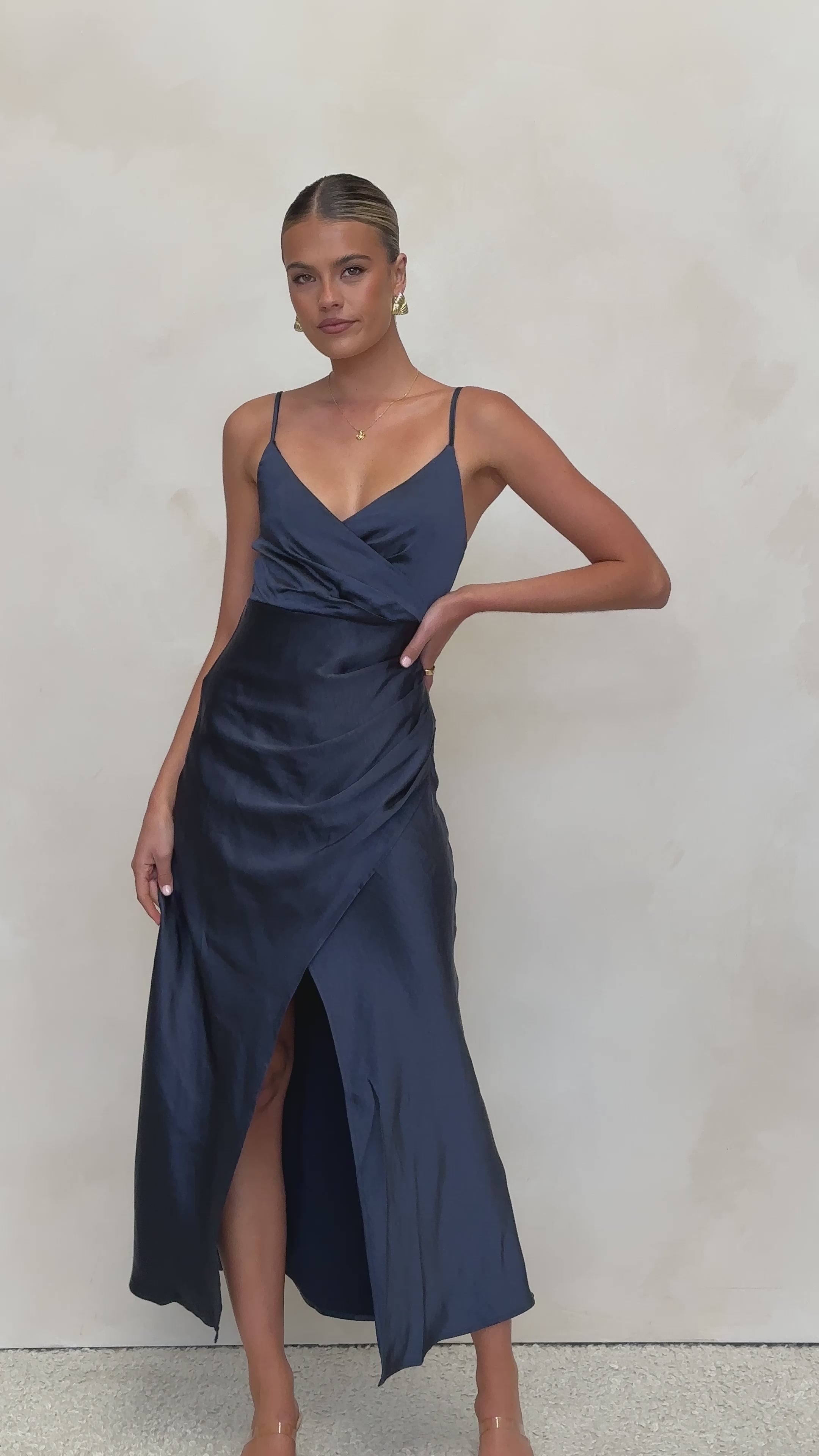 Load video: Elsa Midi Dress - Navy - Billy J