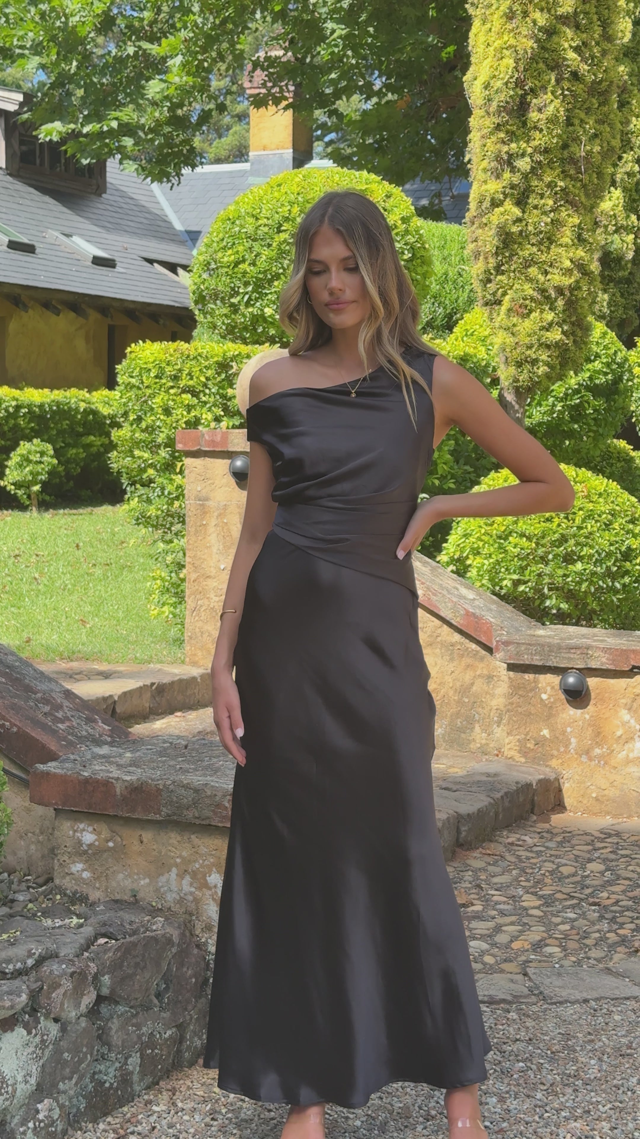 Load video: Auria Off Shoulder Maxi Dress - Black - Billy J