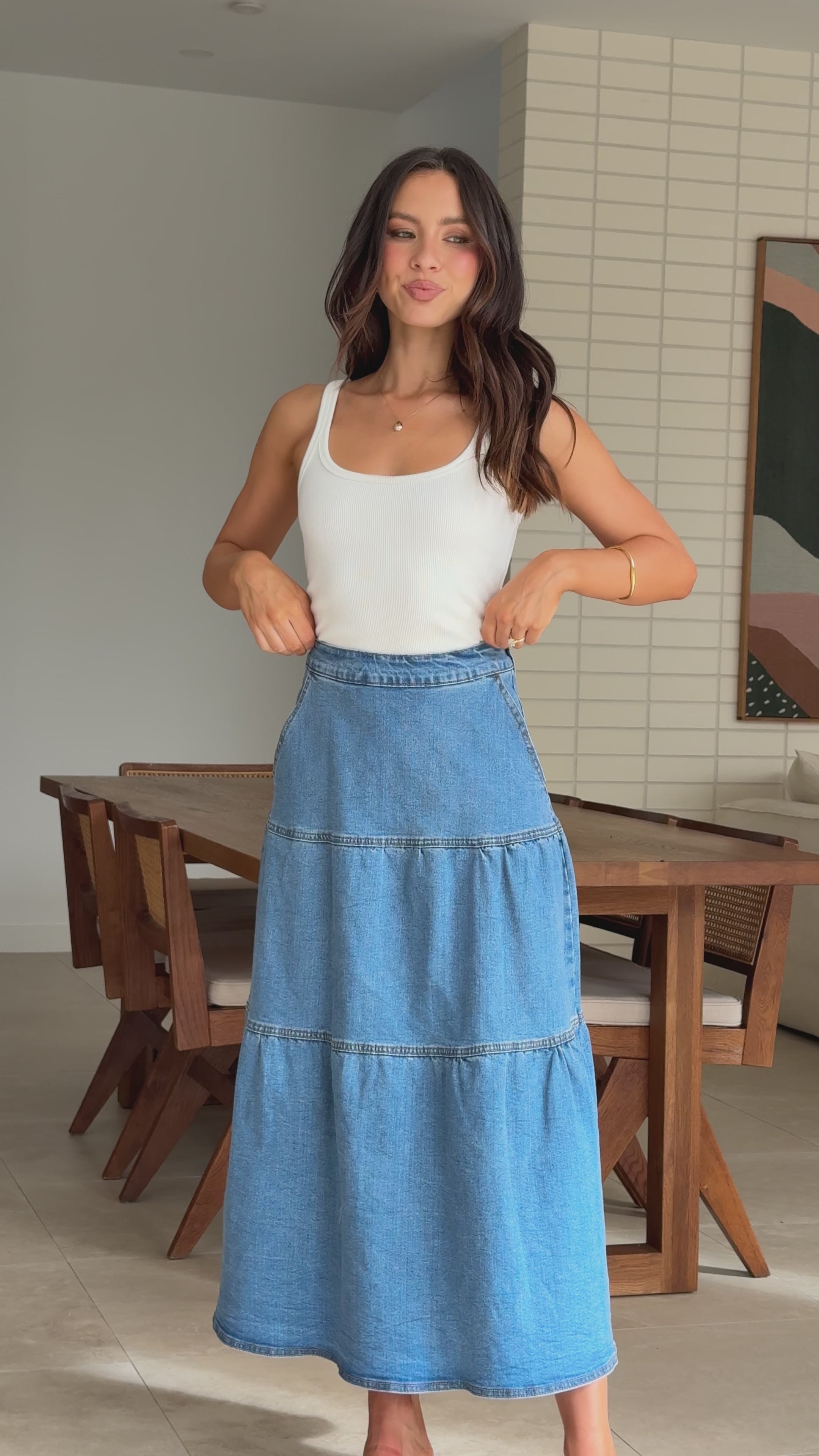 Load video: Rhea Midi Skirt - Denim - Billy J