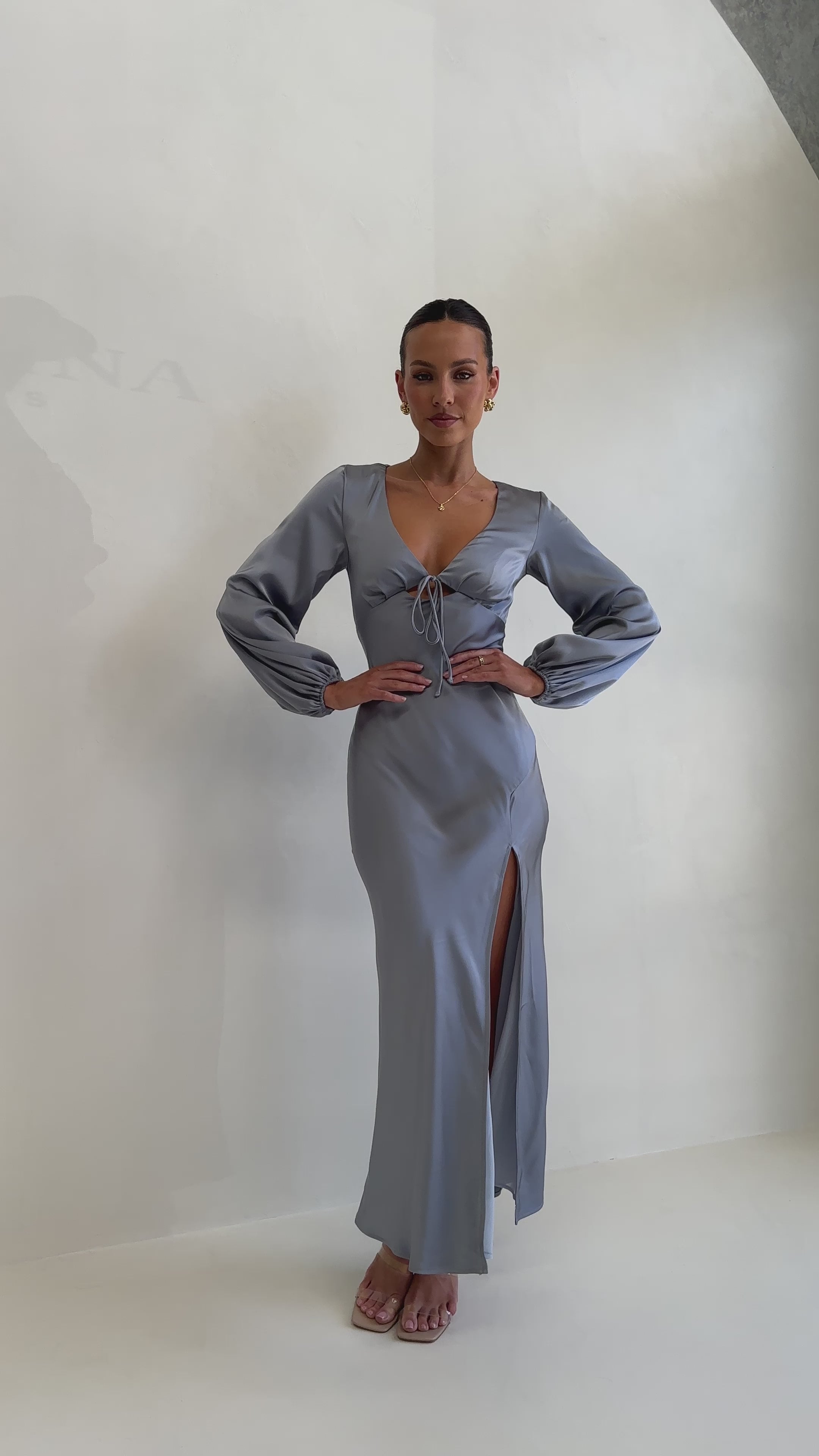 Load video: Brigitte Maxi Dress - Steel Blue - Billy J