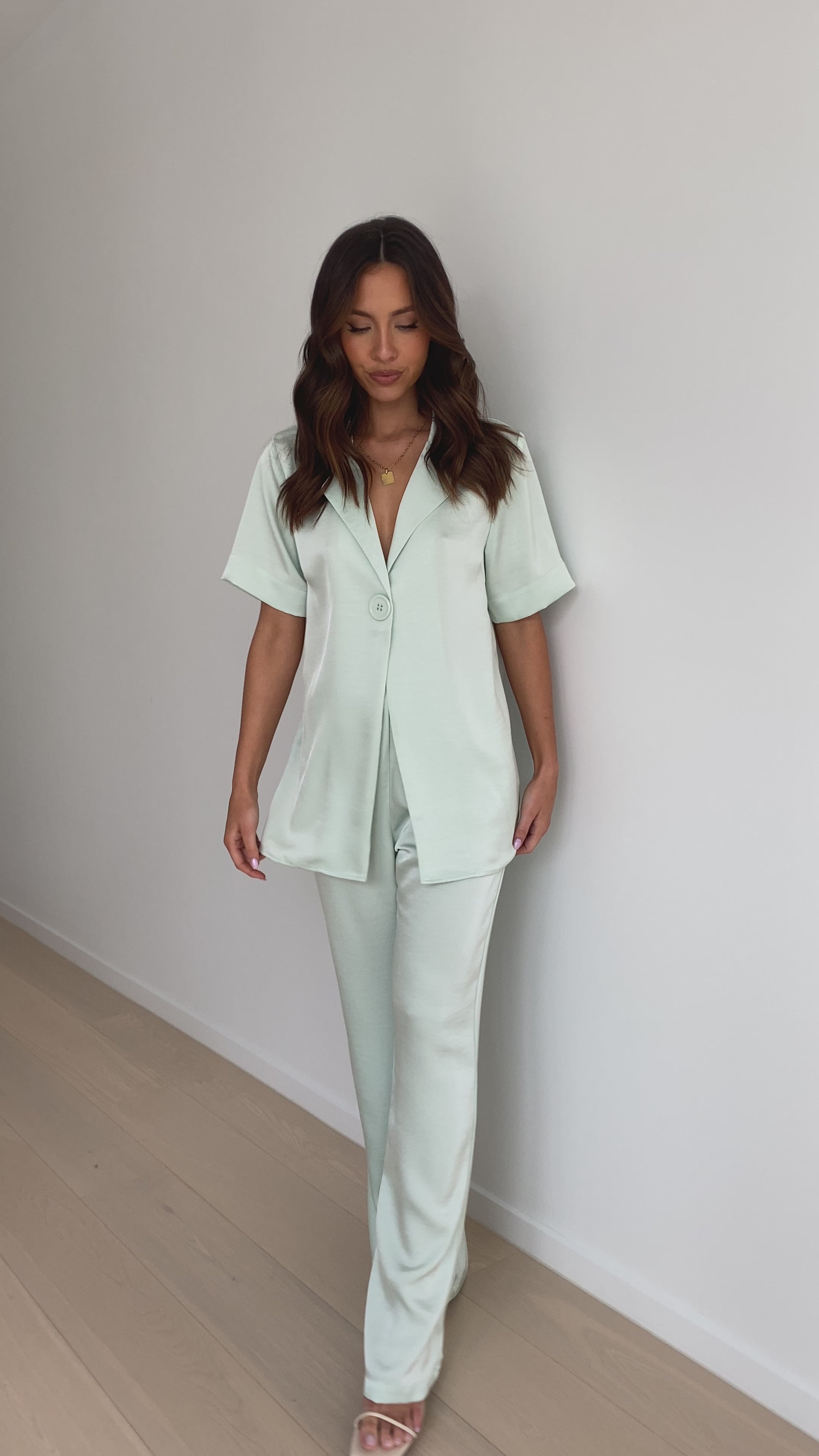 Load video: Imogen Button Pants - Seafoam - Billy J