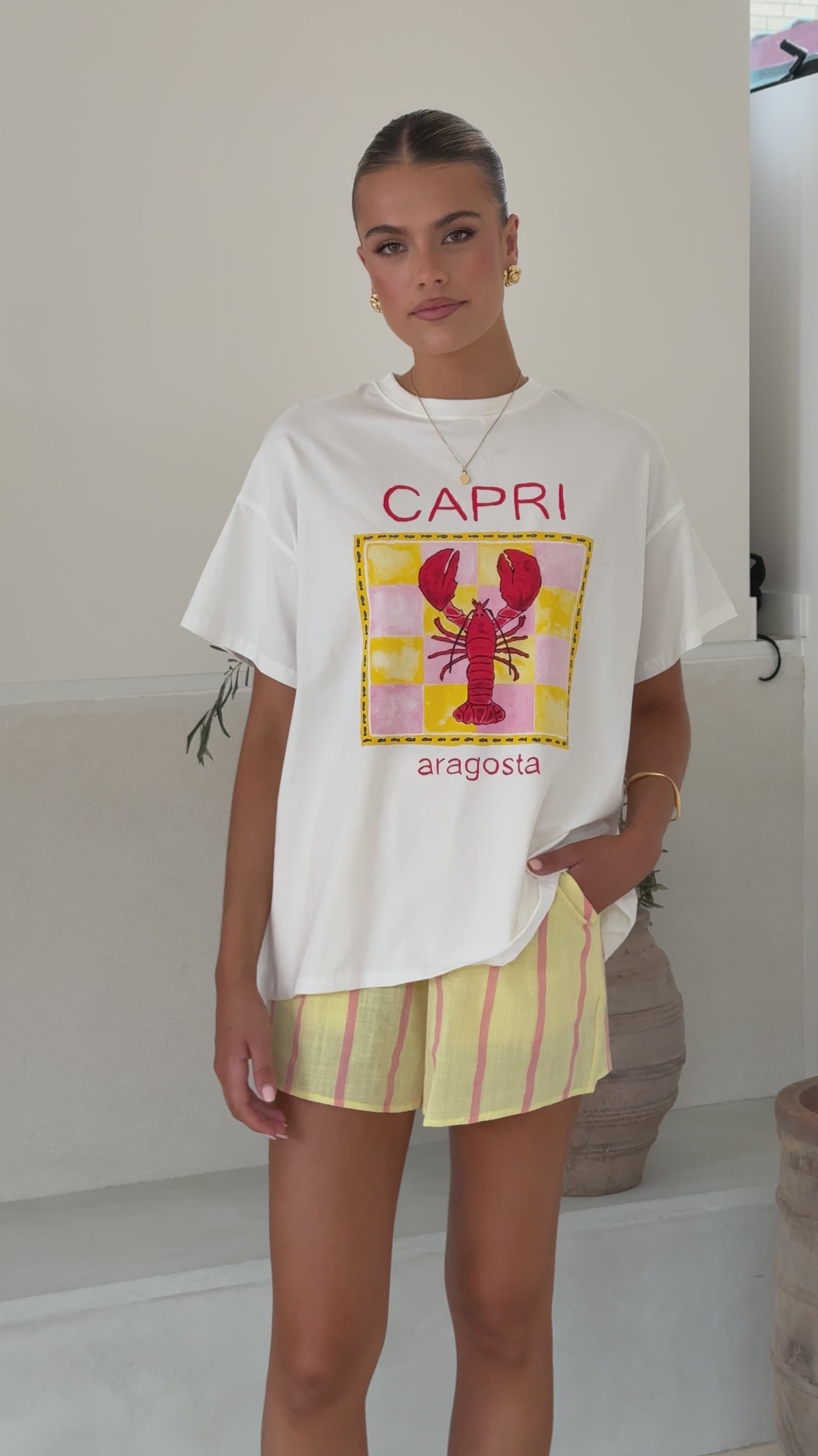 Load video: Capri Top and Shorts Set - White/Yellow - Billy J