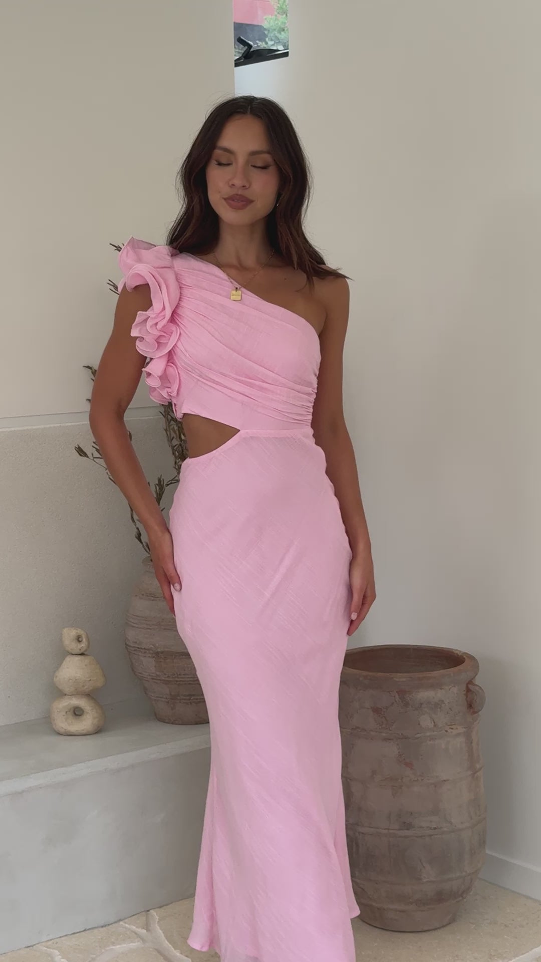 Load video: Amina Maxi Dress - Soft Pink - Billy J