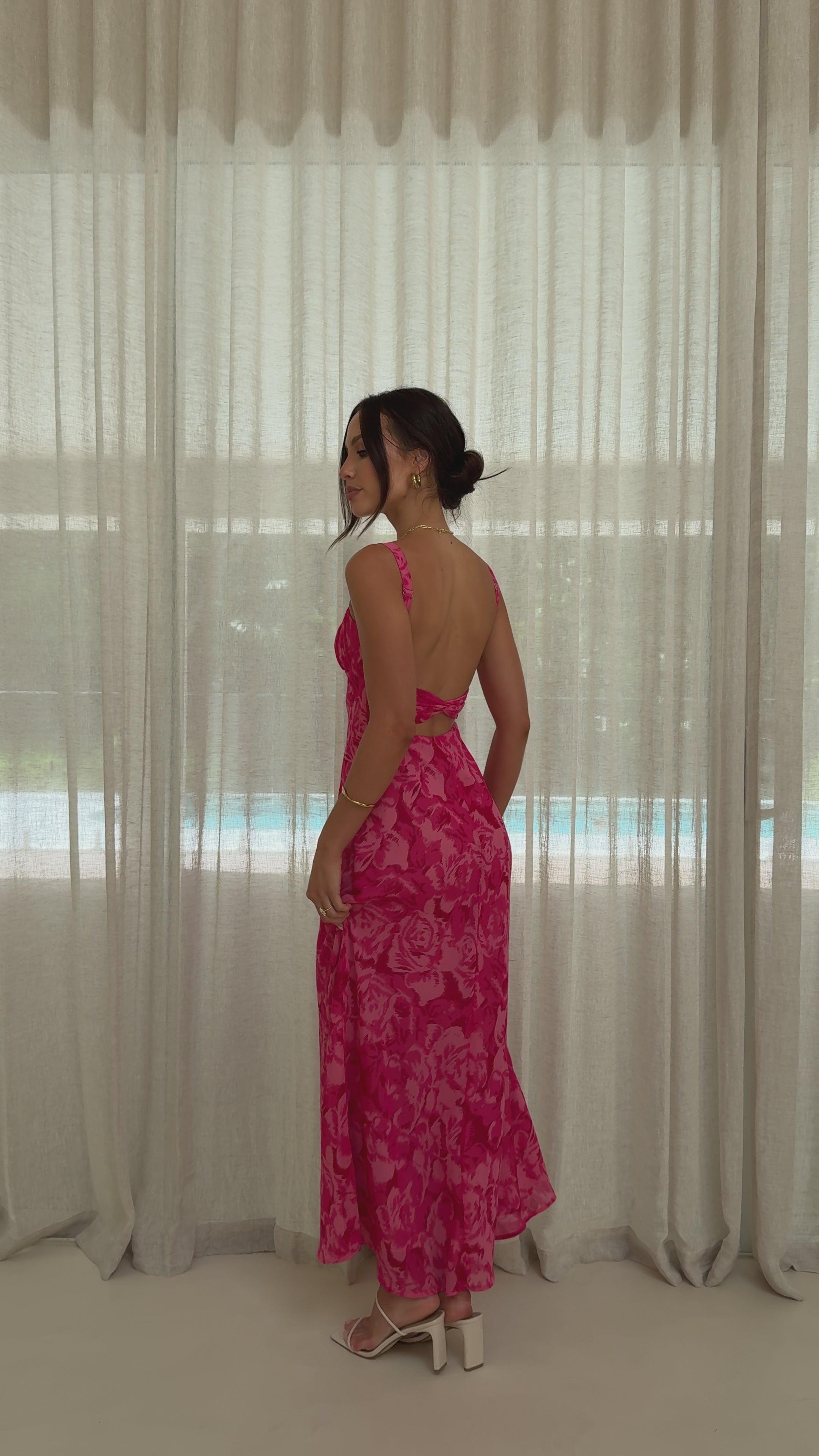 Load video: Margo Midi Dress - Pink Floral - Billy J