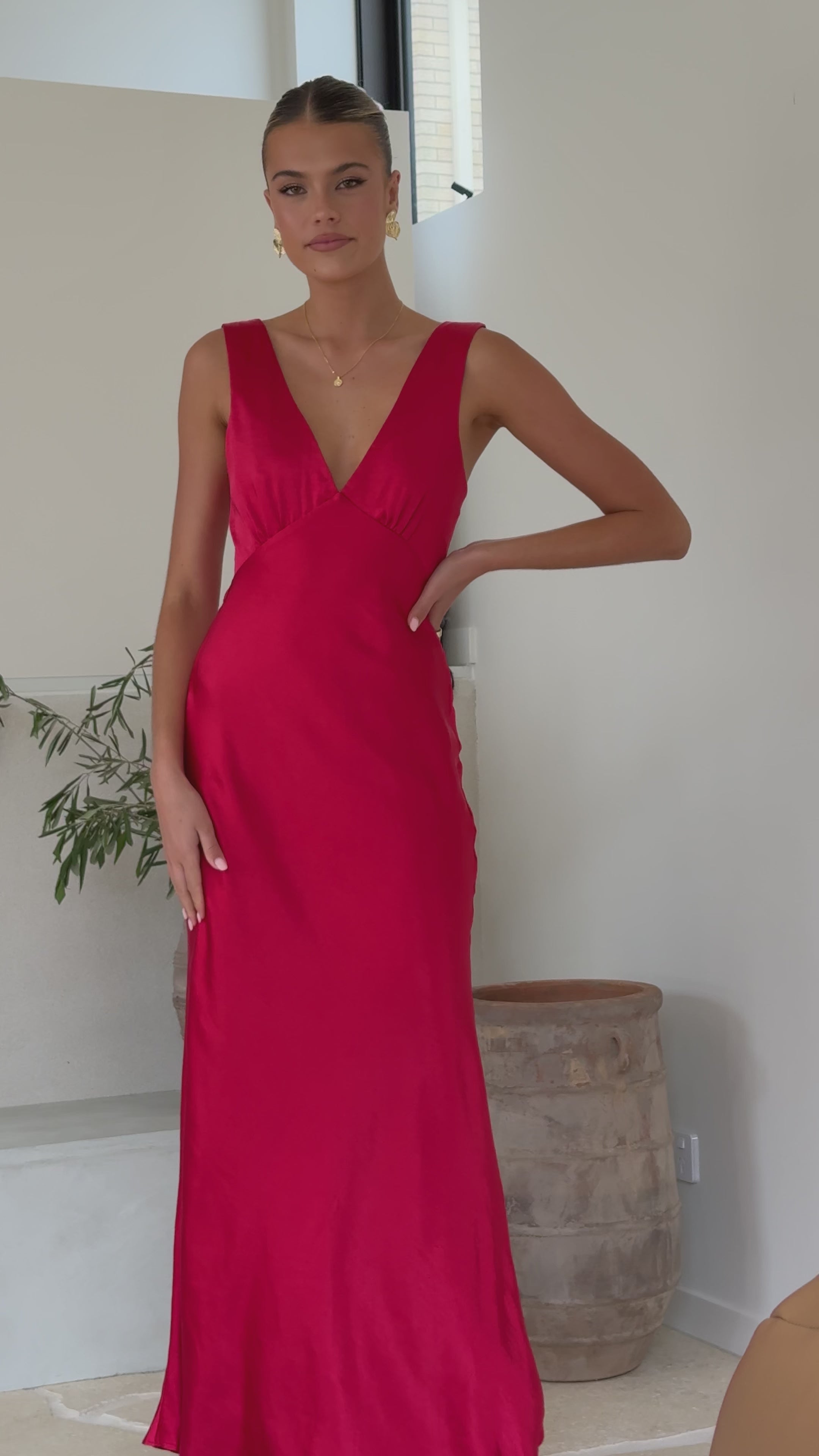 Load video: Sofia Maxi Dress - Red - Billy J