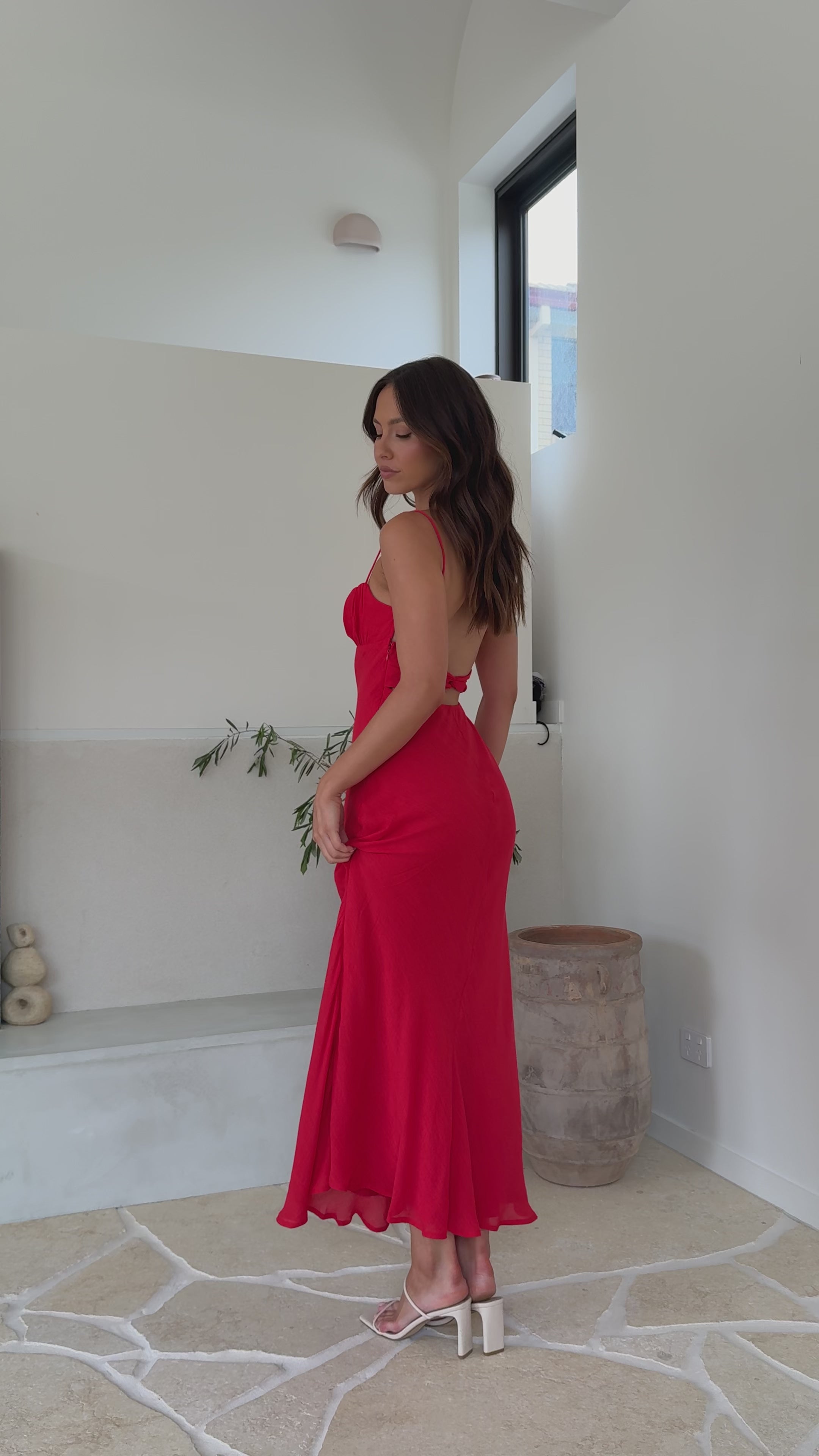 Load video: Galina Maxi Dress - Red - Billy J
